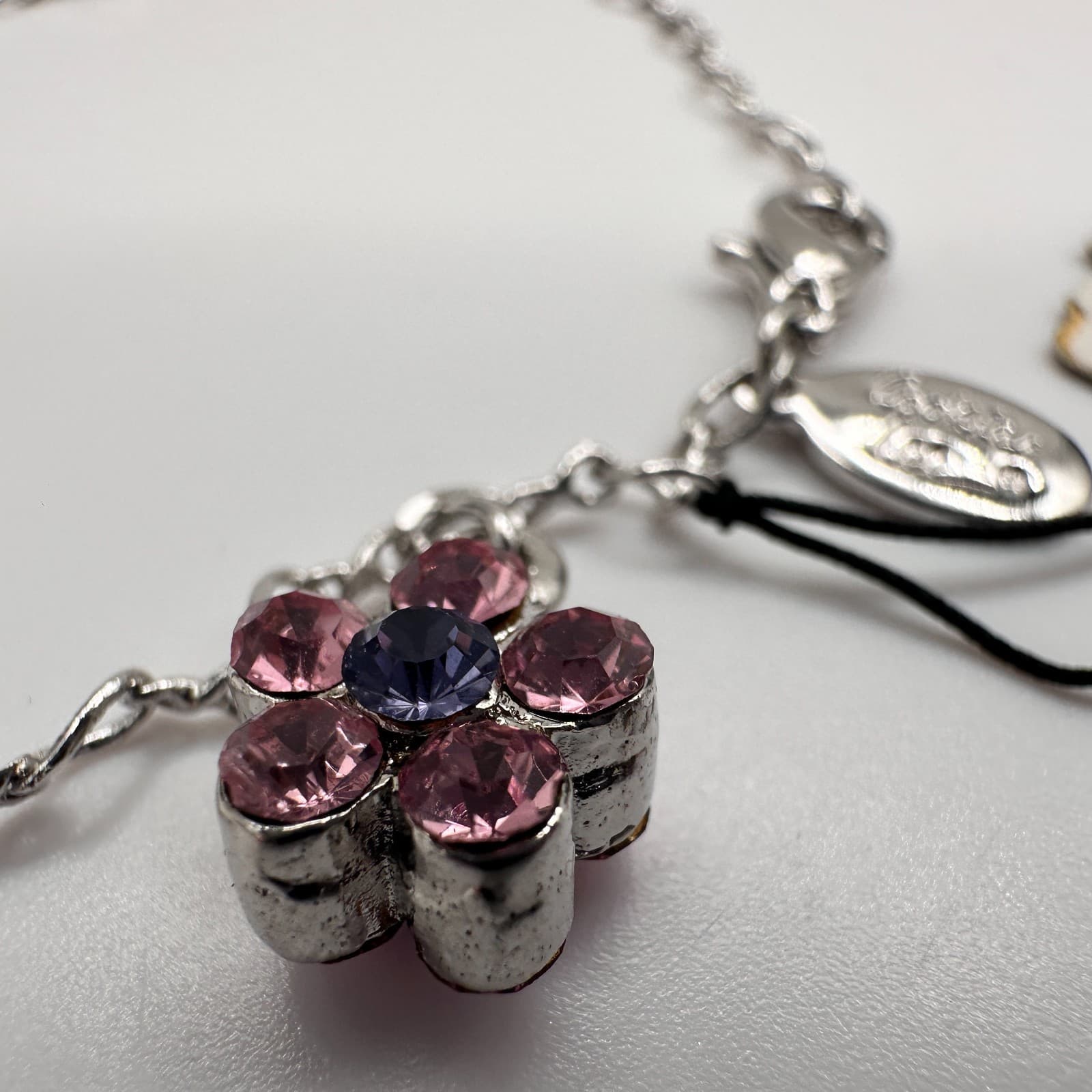 Vintage Y2K Cookies Lee Bracelet Austrian Crystal Flower Charm Silver Tone - Thumbnail 4