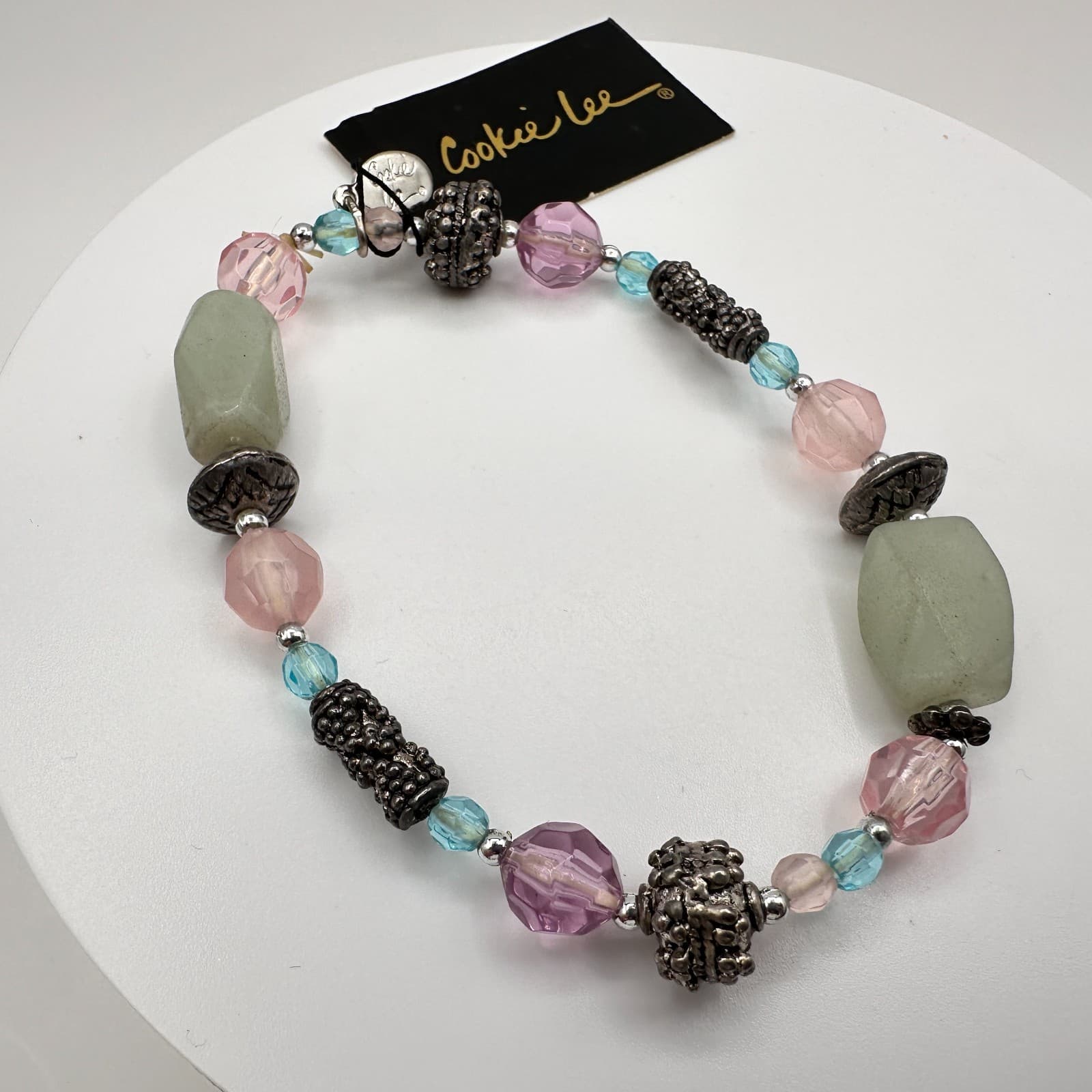 Vintage 90s Cookie Lee Beaded Bracelet Silver Tone Women's Classic Jewelry - Thumbnail 3