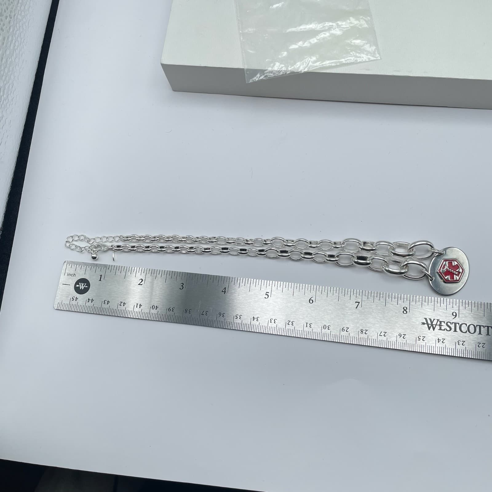 Vintage 90s Medical Alert Necklace Diabetic Silver Tone Thick Oval Link Chain - Thumbnail 13