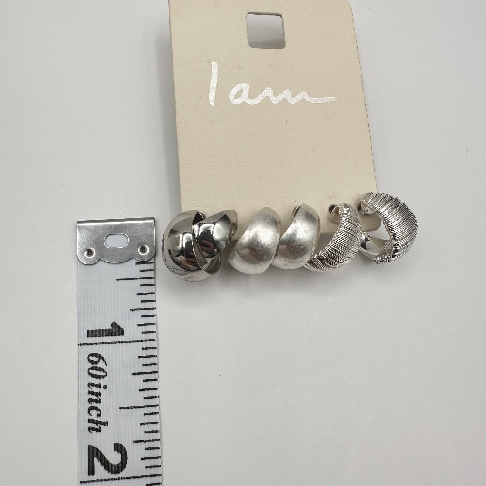 Vintage Y2K Silver Tone Hoop Earrings Set Textured Ribbed High Polish Jewelry - Thumbnail 10