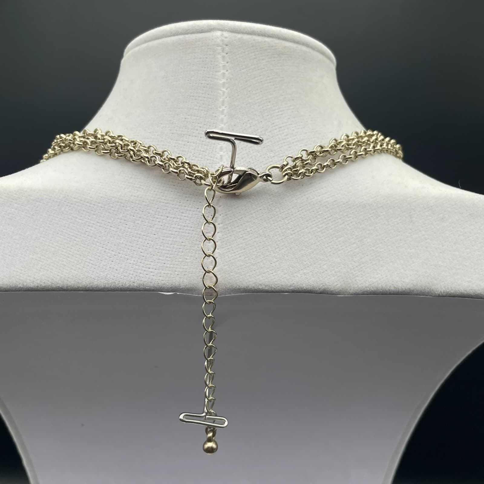 Vintage Gold Tone Trapezoid Yellow Faux Stone Statement Necklace Fringe Choker - Thumbnail 11