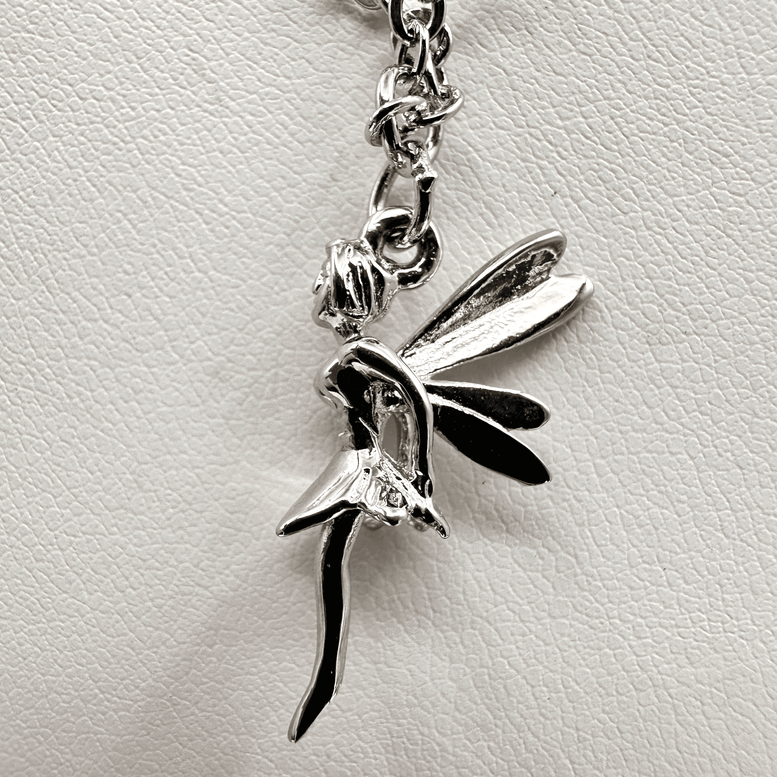 Vintage 90s Cookie Lee Fairy Pendant Necklace Silver Tone Tinkerbell Jewelry - Image 1