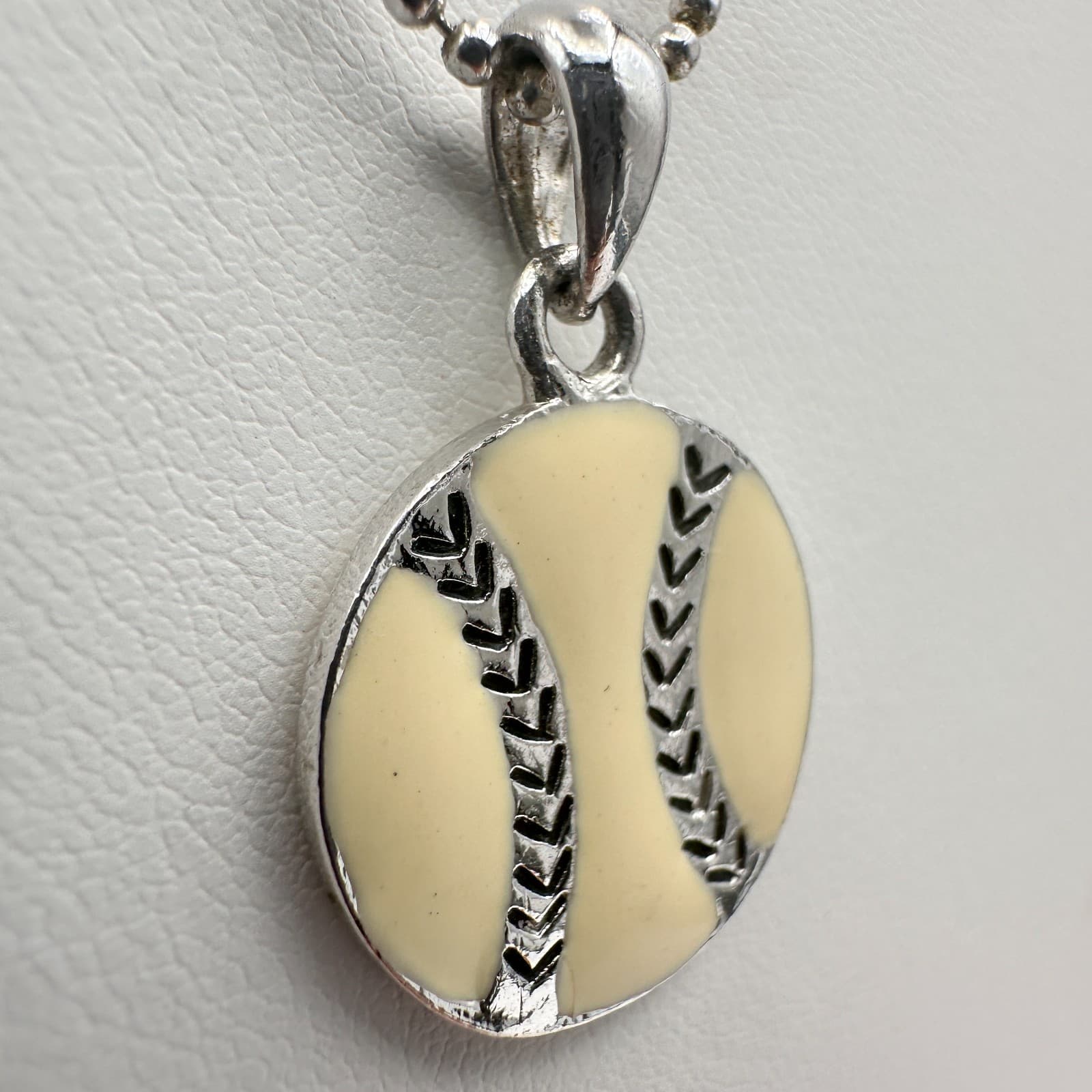 Vintage Y2K Cookie Lee Baseball Pendant Ball chain Necklace Silver Tone Jewelry - Thumbnail 5