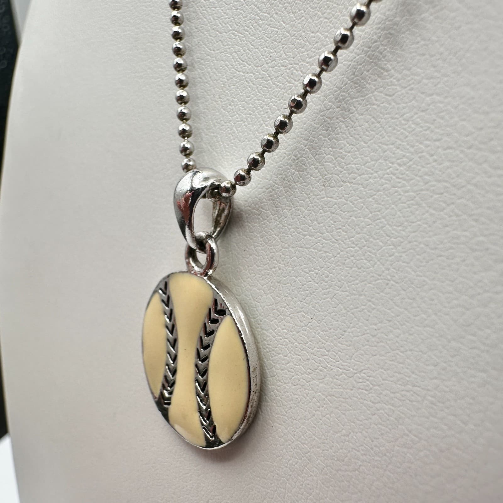 Vintage Y2K Cookie Lee Baseball Pendant Ball chain Necklace Silver Tone Jewelry - Thumbnail 8