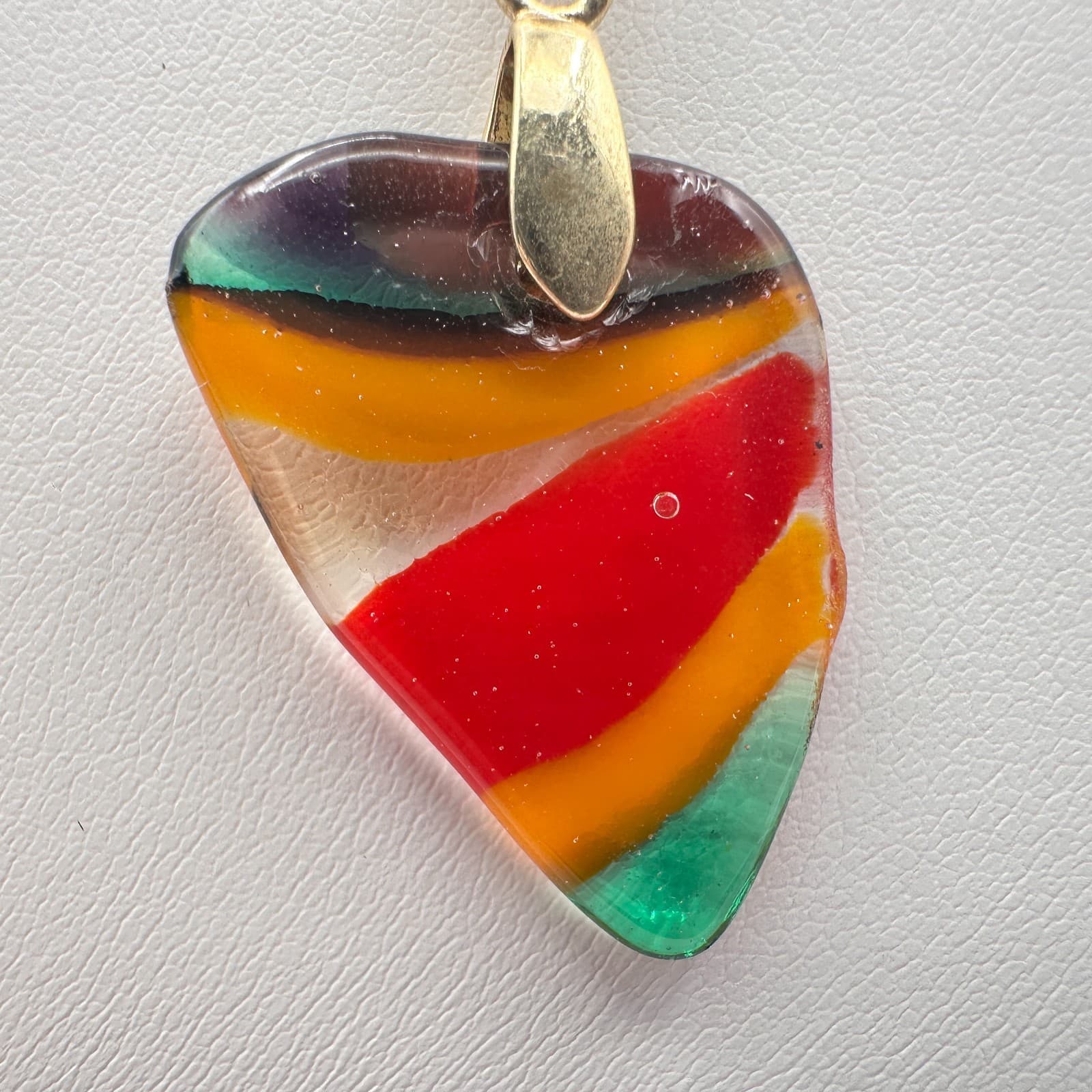 18K Gold Filled Vintage Y2K Rainbow Glass Heart Pendant Necklace - Thumbnail 4