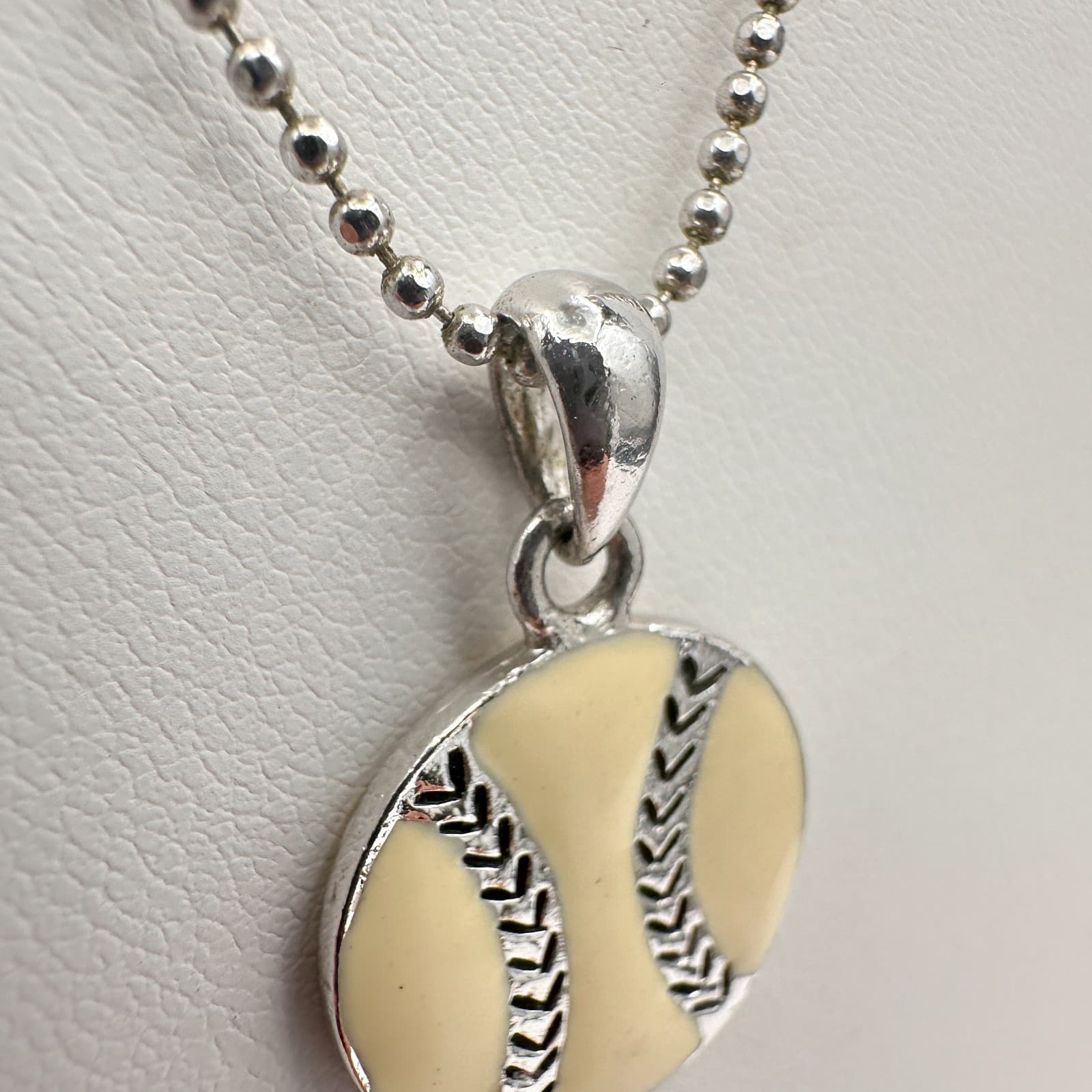 Vintage Y2K Cookie Lee Baseball Pendant Ball chain Necklace Silver Tone Jewelry - Thumbnail 7