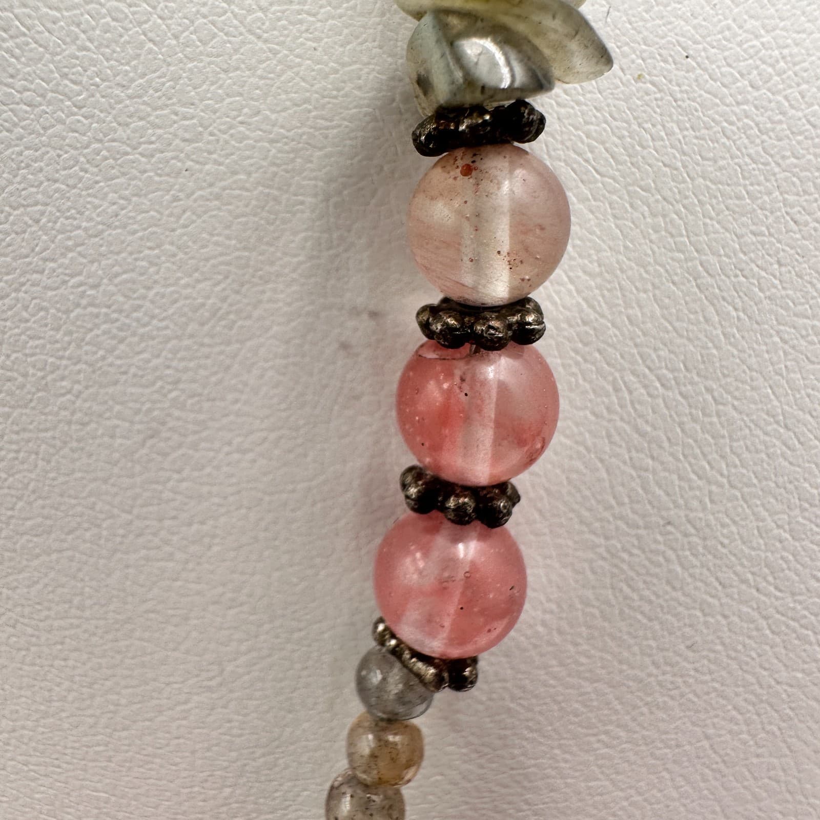 Vintage 90s Strawberry Quartz Labradorite Beaded Necklace Boho Women's Jewelry - Thumbnail 7