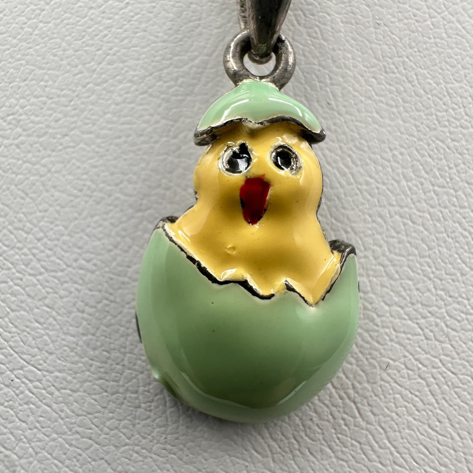 Vintage Y2K Cookie Lee Enamel Easter Chick Egg Necklace Silver Tone Ball Chain - Thumbnail 3
