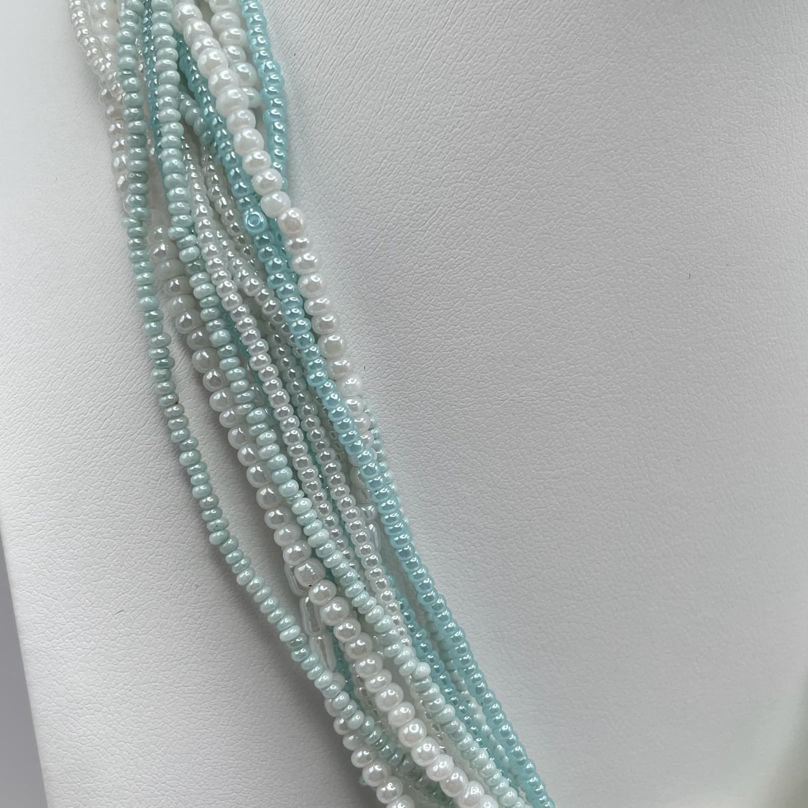 Vintage 90s Mother of Pearl Shell Pendent Multi-Stand Seed Beaded Neckline - Thumbnail 3