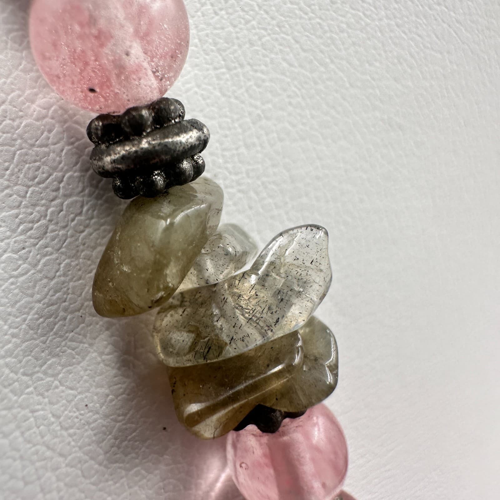 Vintage 90s Strawberry Quartz Labradorite Beaded Necklace Boho Women's Jewelry - Thumbnail 12