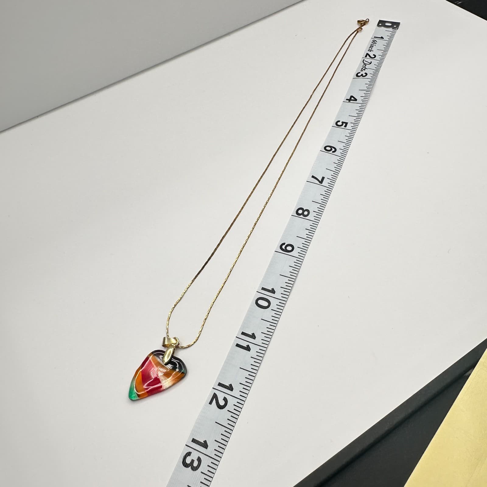 18K Gold Filled Vintage Y2K Rainbow Glass Heart Pendant Necklace - Thumbnail 13