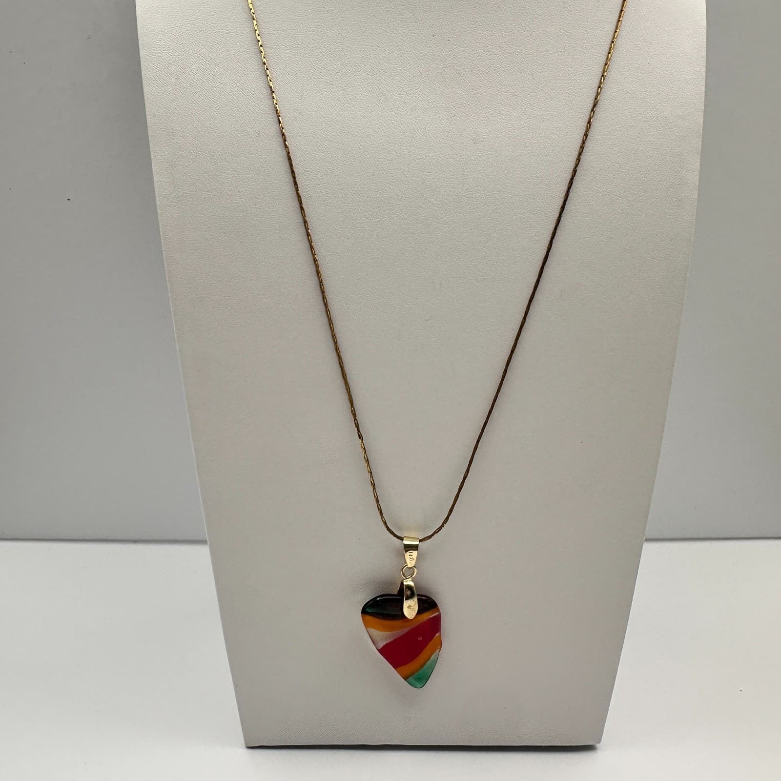 18K Gold Filled Vintage Y2K Rainbow Glass Heart Pendant Necklace - Thumbnail 2