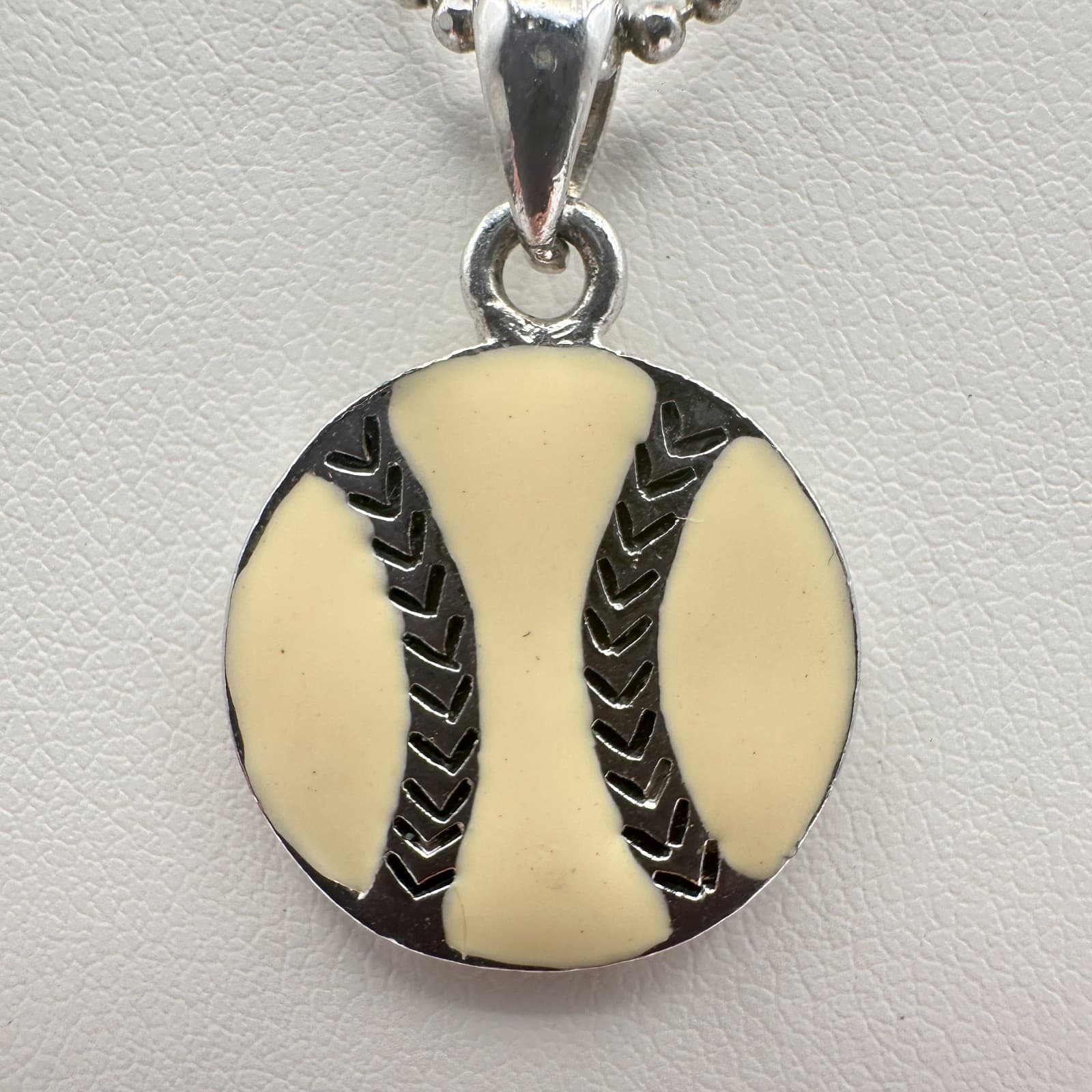 Vintage Y2K Cookie Lee Baseball Pendant Ball chain Necklace Silver Tone Jewelry - Thumbnail 3