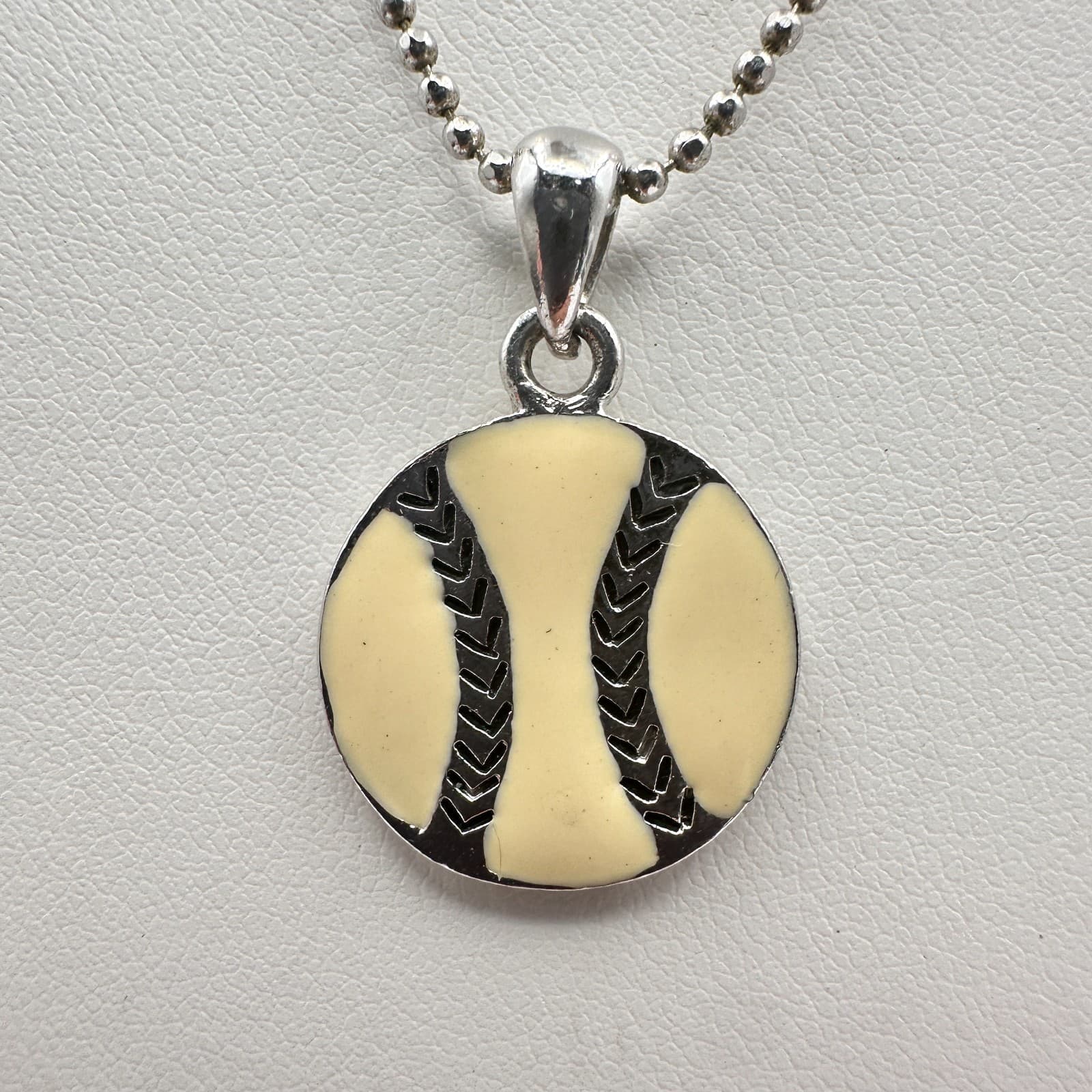 Vintage Y2K Cookie Lee Baseball Pendant Ball chain Necklace Silver Tone Jewelry - Image 1