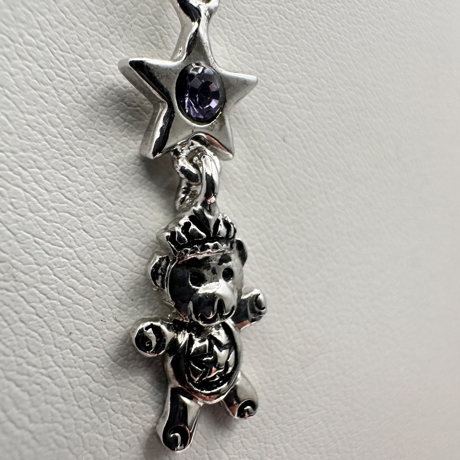 Vintage 90s Cookie Lee Teddy Bear Star Pendant Necklace Purple Crystal Jewelry - Thumbnail 6