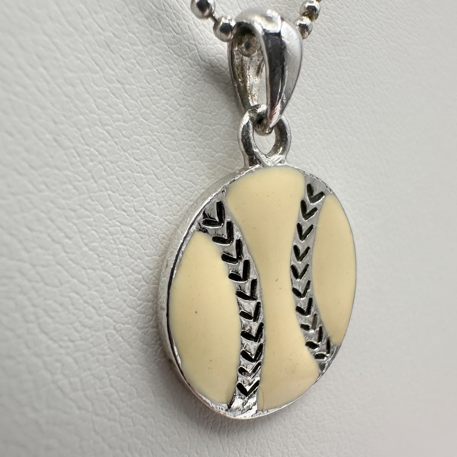 Vintage Y2K Cookie Lee Baseball Pendant Ball chain Necklace Silver Tone Jewelry - Thumbnail 4