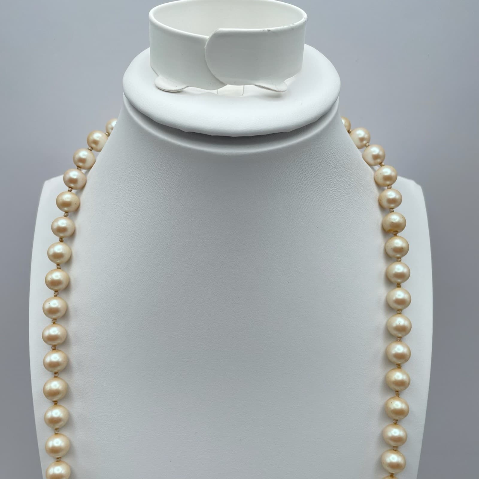 Vintage 90s Cream Faux Pearl Beaded Strand Necklace Boho Women's Classic Jewelry - Thumbnail 2