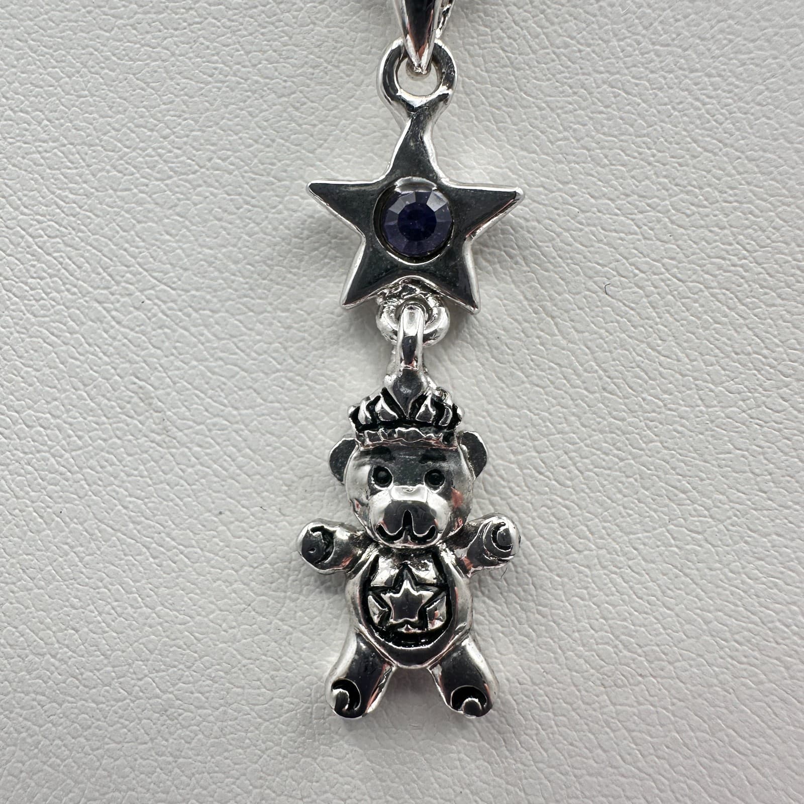 Vintage 90s Cookie Lee Teddy Bear Star Pendant Necklace Purple Crystal Jewelry - Thumbnail 2