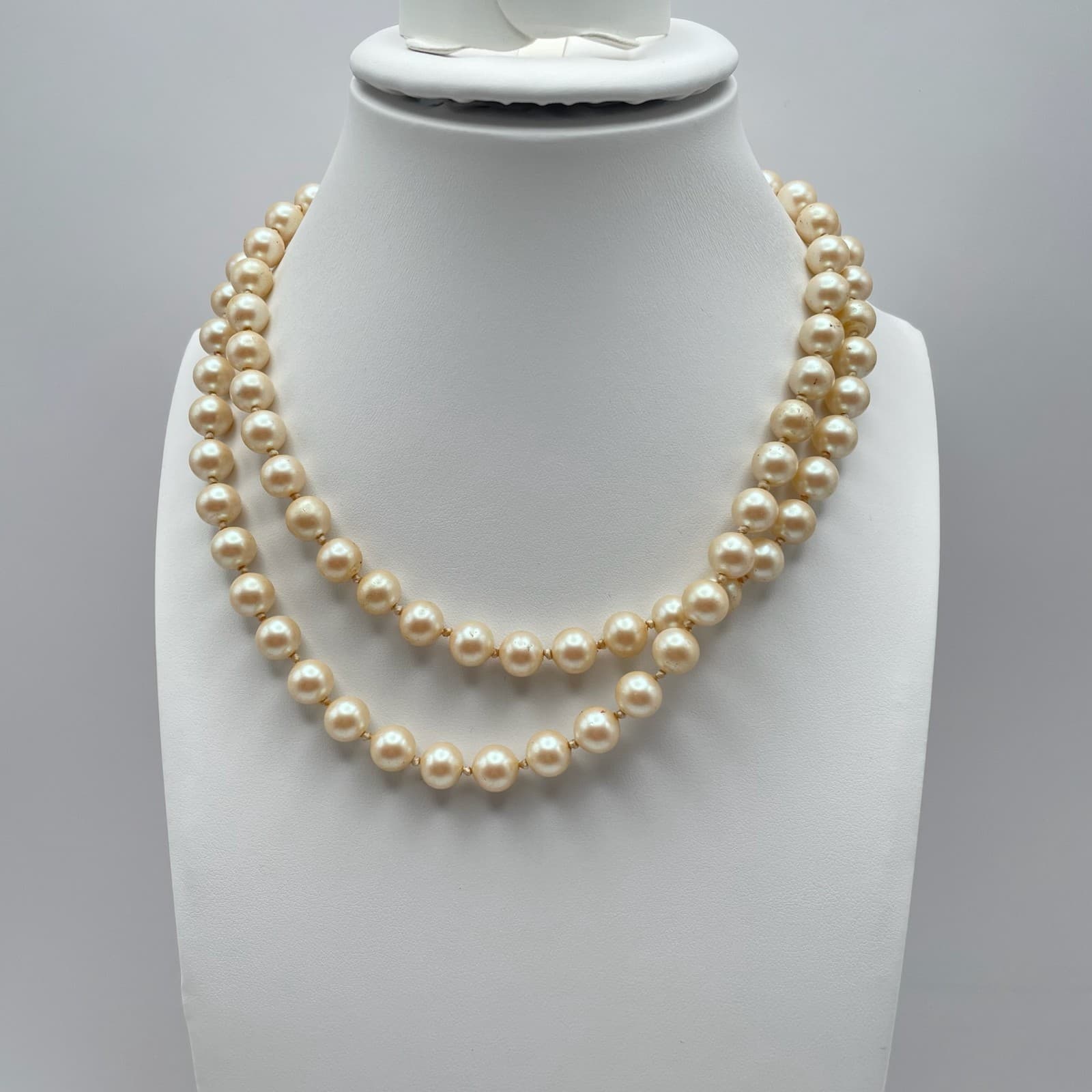 Vintage 90s Cream Faux Pearl Beaded Strand Necklace Boho Women's Classic Jewelry - Thumbnail 5