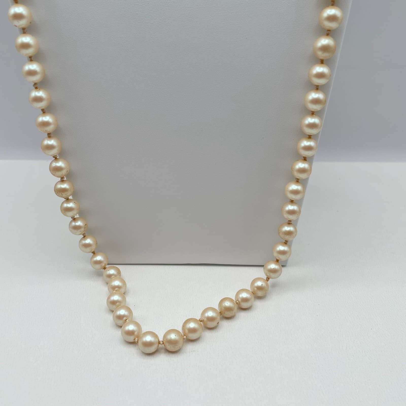 Vintage 90s Cream Faux Pearl Beaded Strand Necklace Boho Women's Classic Jewelry - Thumbnail 4