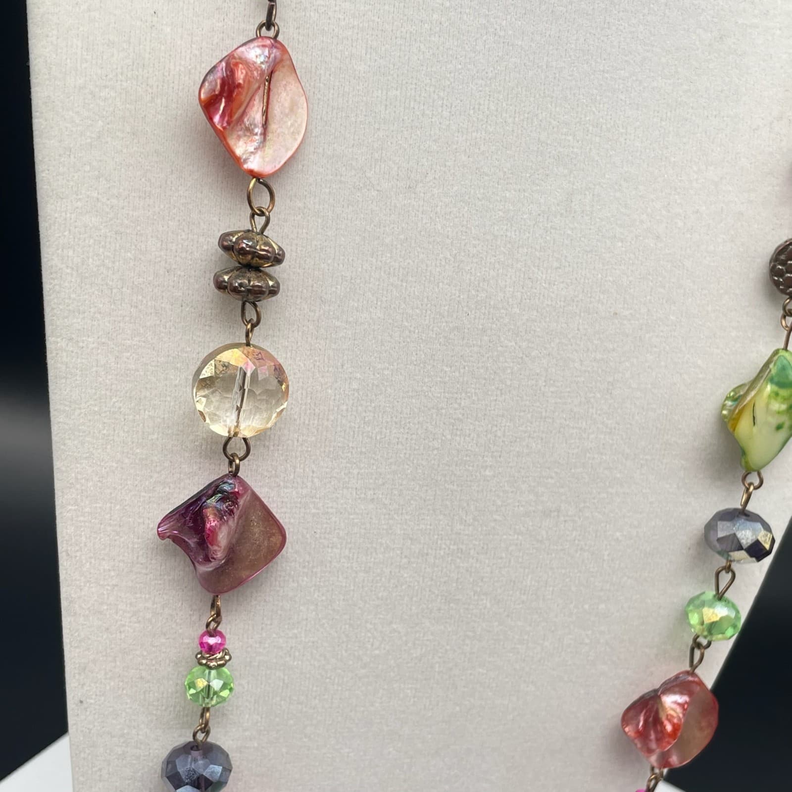 Vintage Bohemian Charm Single Chain Necklace Lobster Clasp Shell Crystal Bead - Thumbnail 3