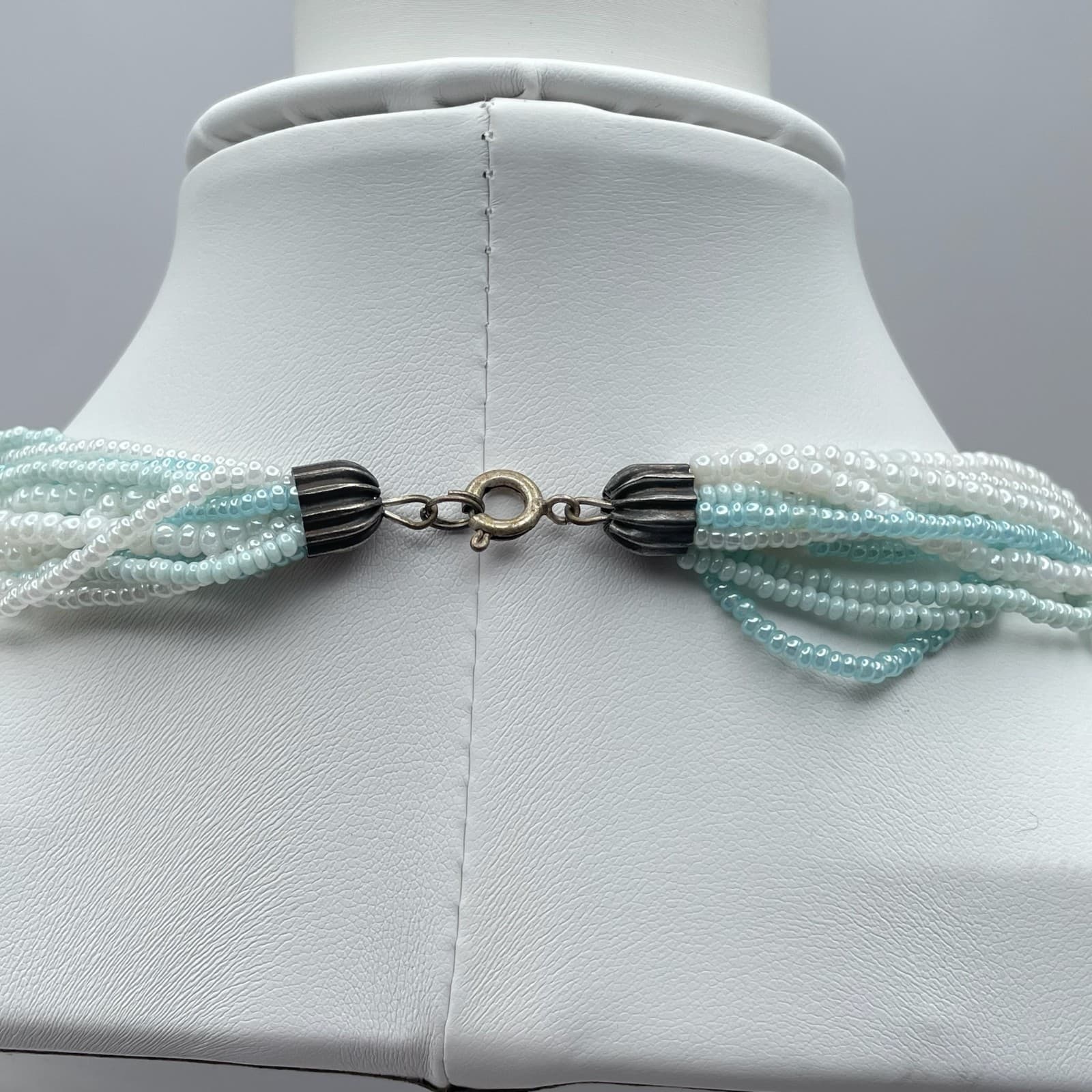 Vintage 90s Mother of Pearl Shell Pendent Multi-Stand Seed Beaded Neckline - Thumbnail 13