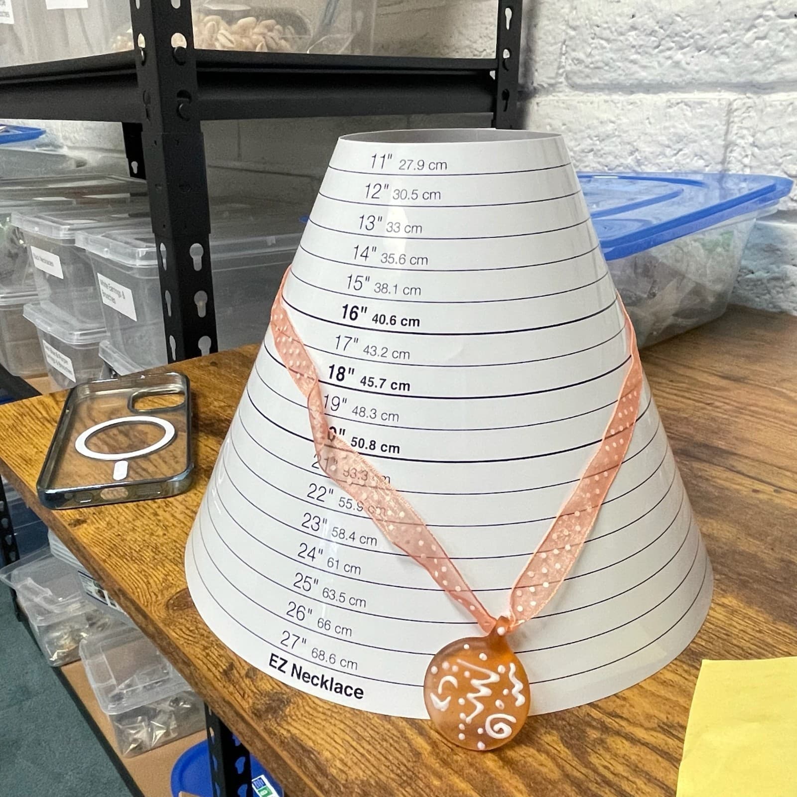 Amber & white swirled round glass pendant necklace on sheer polka dot ribbon - Thumbnail 9