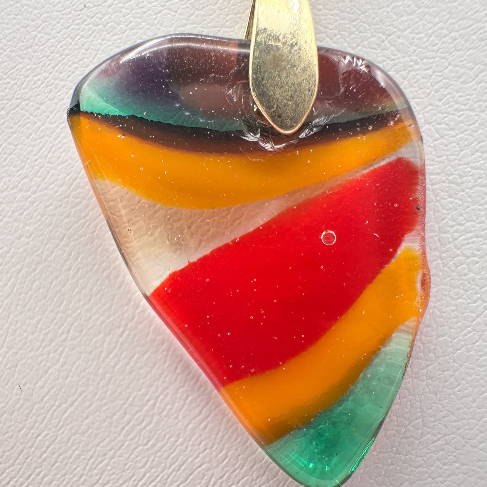 18K Gold Filled Vintage Y2K Rainbow Glass Heart Pendant Necklace - Thumbnail 9