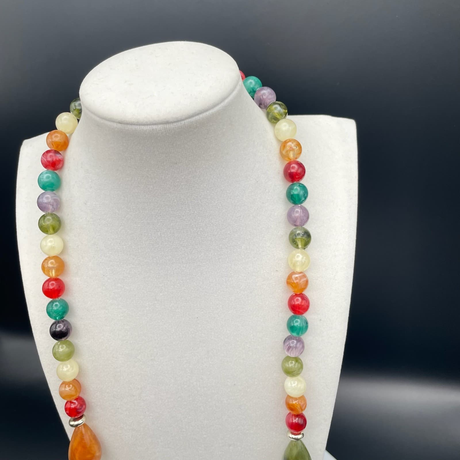 Vintage Long multi color bead necklace gold-tone spacers Teardrop 30 Inch - Thumbnail 9