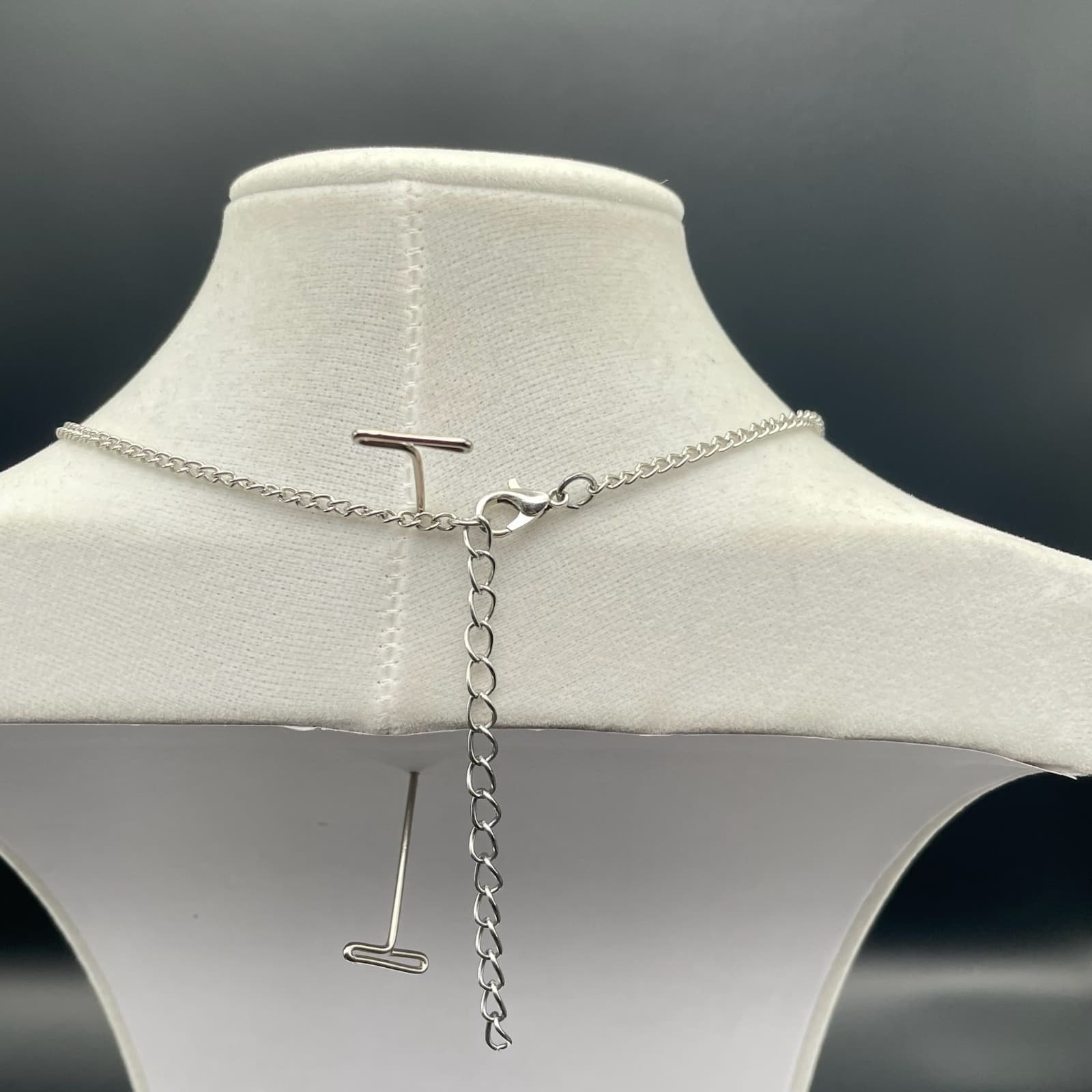 Vintage Pink Cat Eye Teardrop Pendant Necklace Silver Tone Chain Fashion Jewelry - Thumbnail 9