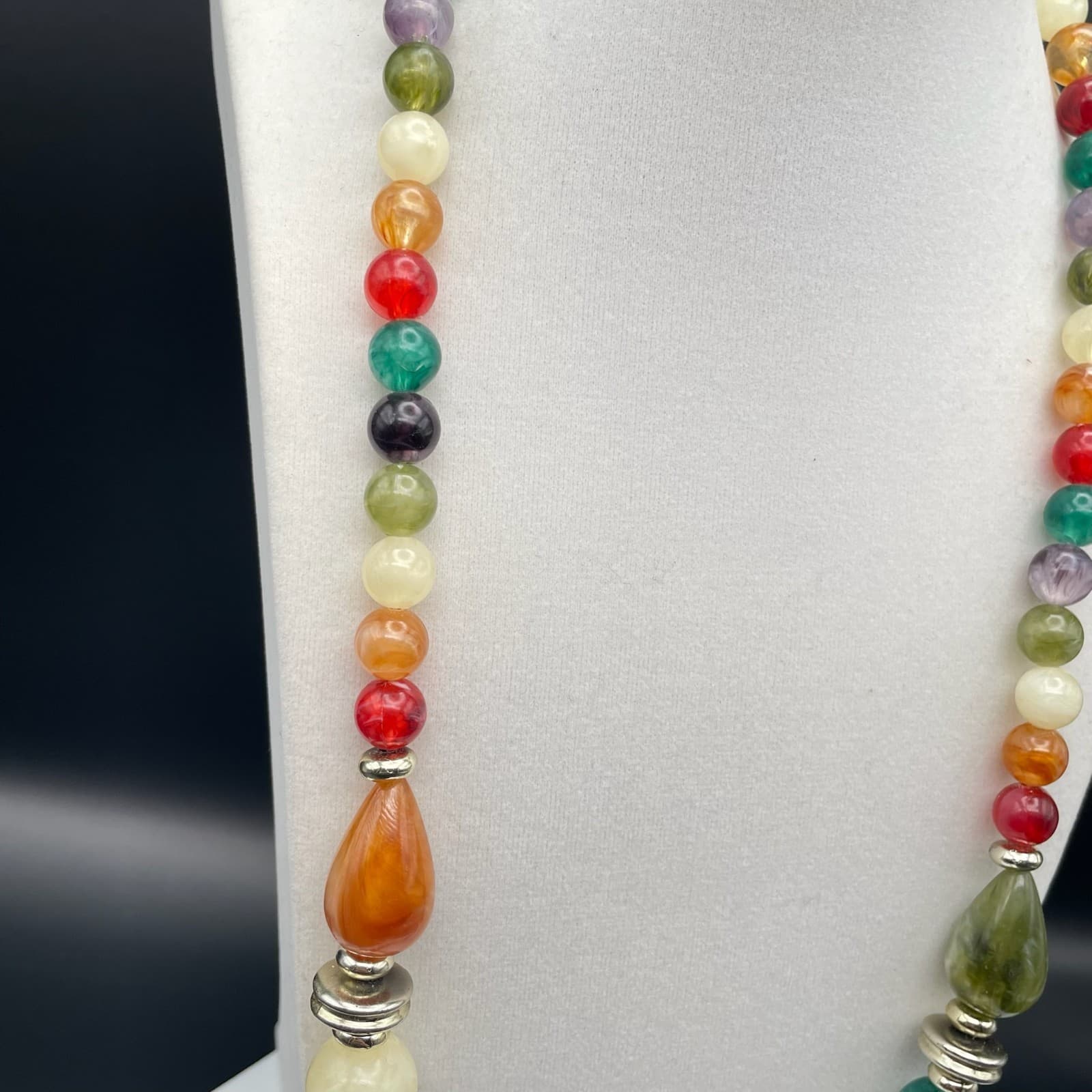 Vintage Long multi color bead necklace gold-tone spacers Teardrop 30 Inch - Thumbnail 4