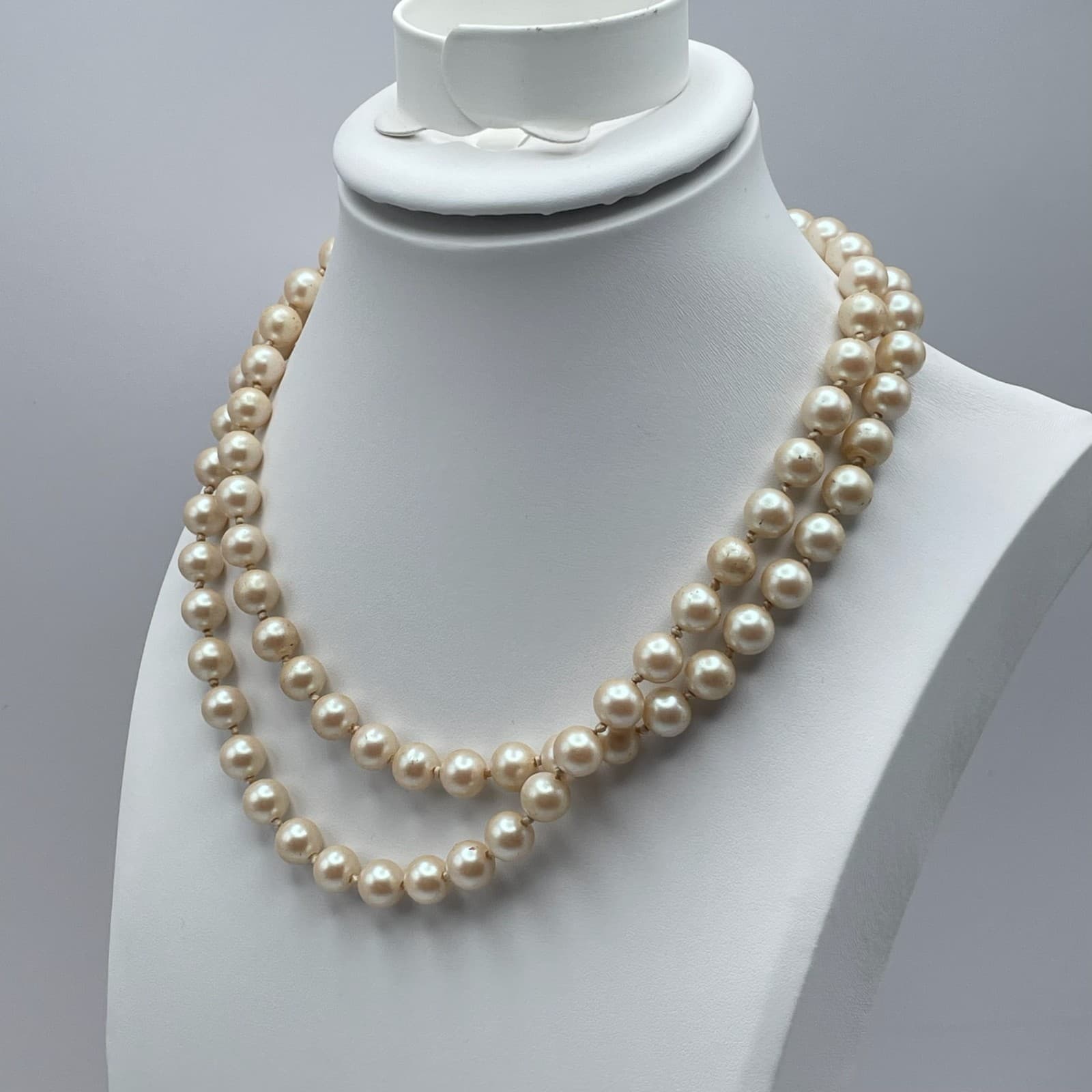 Vintage 90s Cream Faux Pearl Beaded Strand Necklace Boho Women's Classic Jewelry - Thumbnail 7