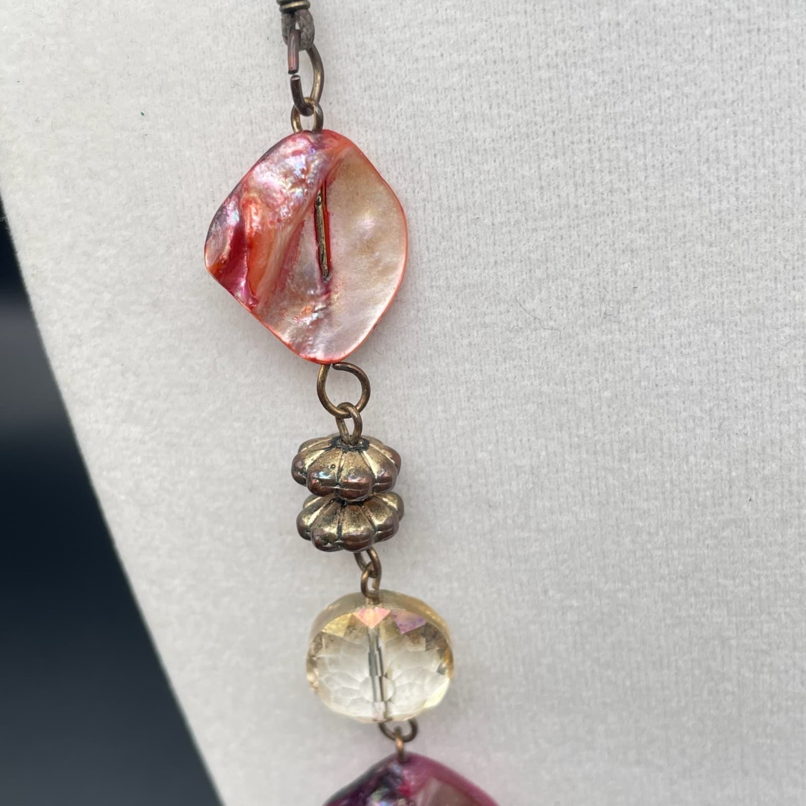 Vintage Bohemian Charm Single Chain Necklace Lobster Clasp Shell Crystal Bead - Thumbnail 7