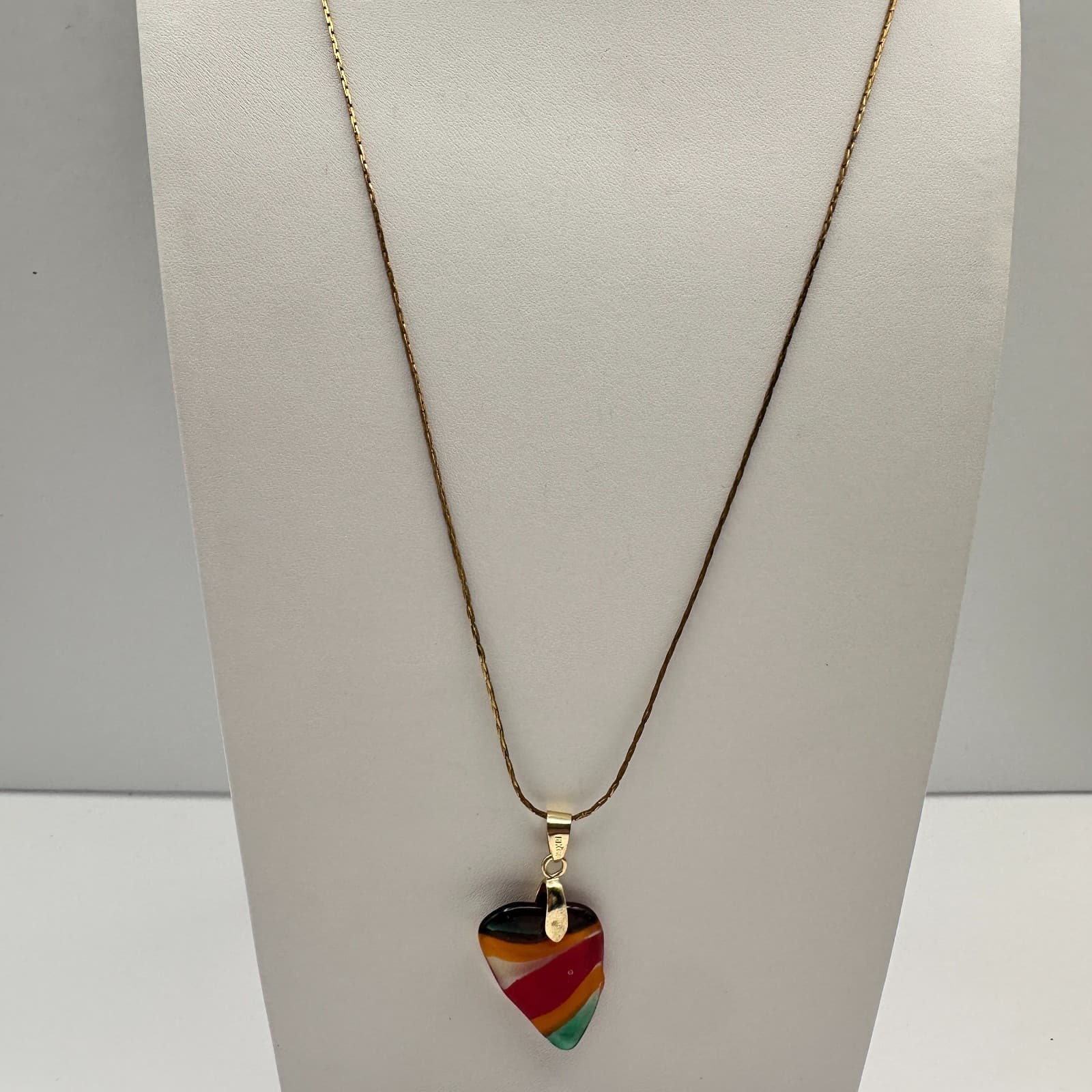 18K Gold Filled Vintage Y2K Rainbow Glass Heart Pendant Necklace - Thumbnail 3