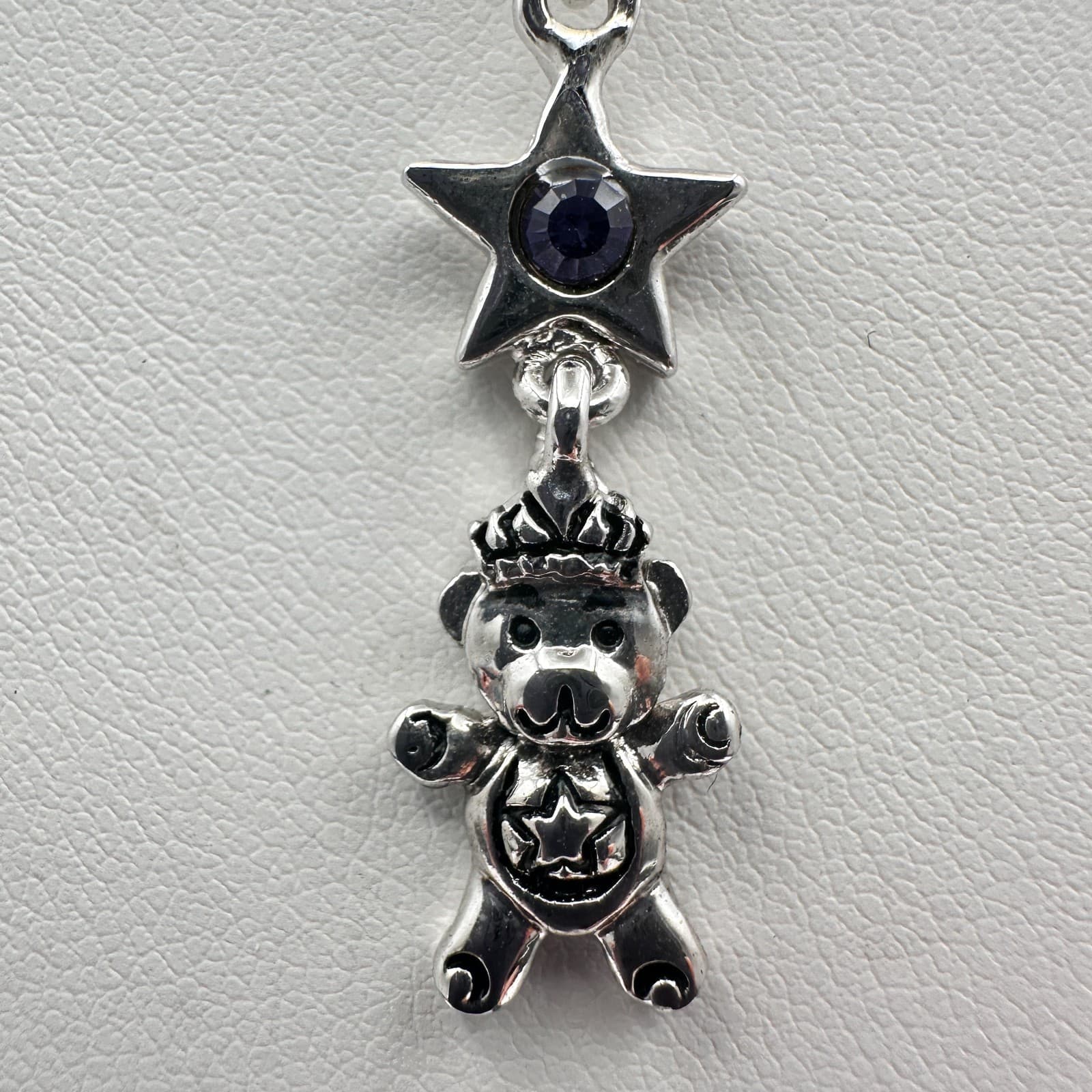 Vintage 90s Cookie Lee Teddy Bear Star Pendant Necklace Purple Crystal Jewelry - Thumbnail 3