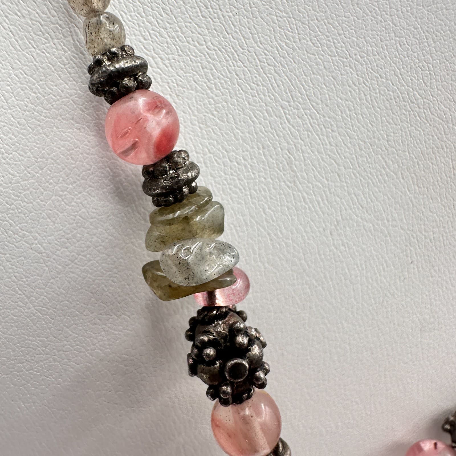 Vintage 90s Strawberry Quartz Labradorite Beaded Necklace Boho Women's Jewelry - Thumbnail 5