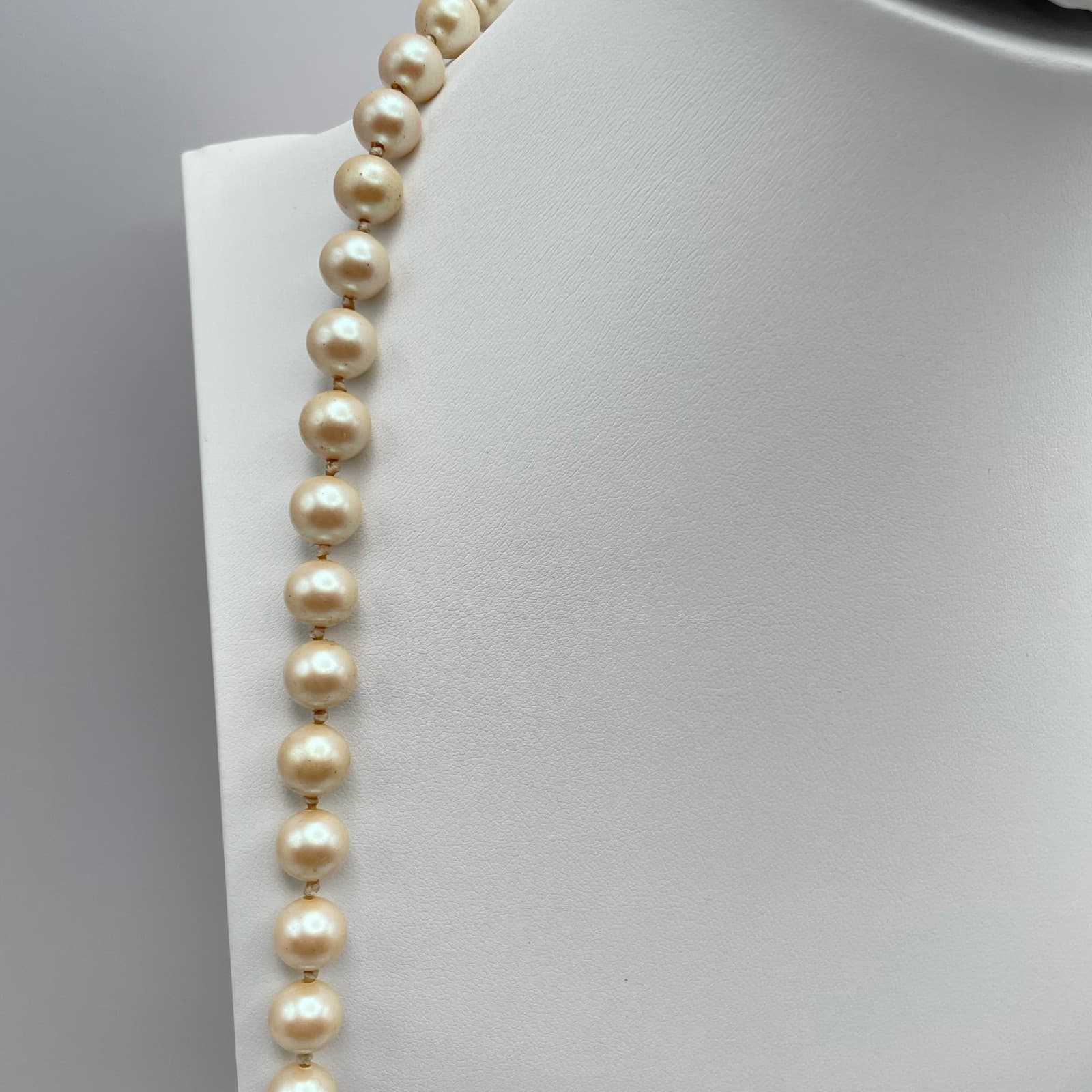 Vintage 90s Cream Faux Pearl Beaded Strand Necklace Boho Women's Classic Jewelry - Thumbnail 3