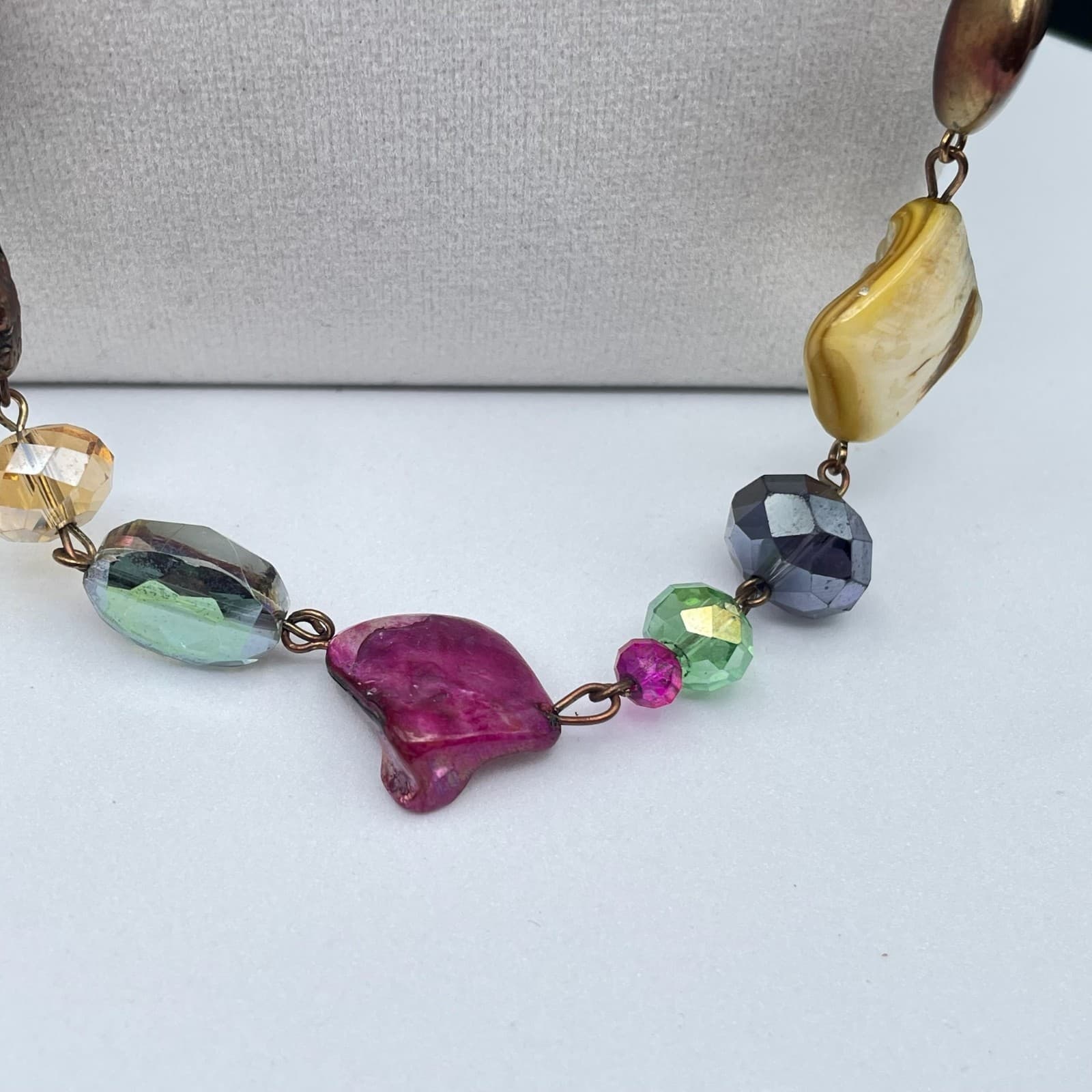 Vintage Bohemian Charm Single Chain Necklace Lobster Clasp Shell Crystal Bead - Thumbnail 4