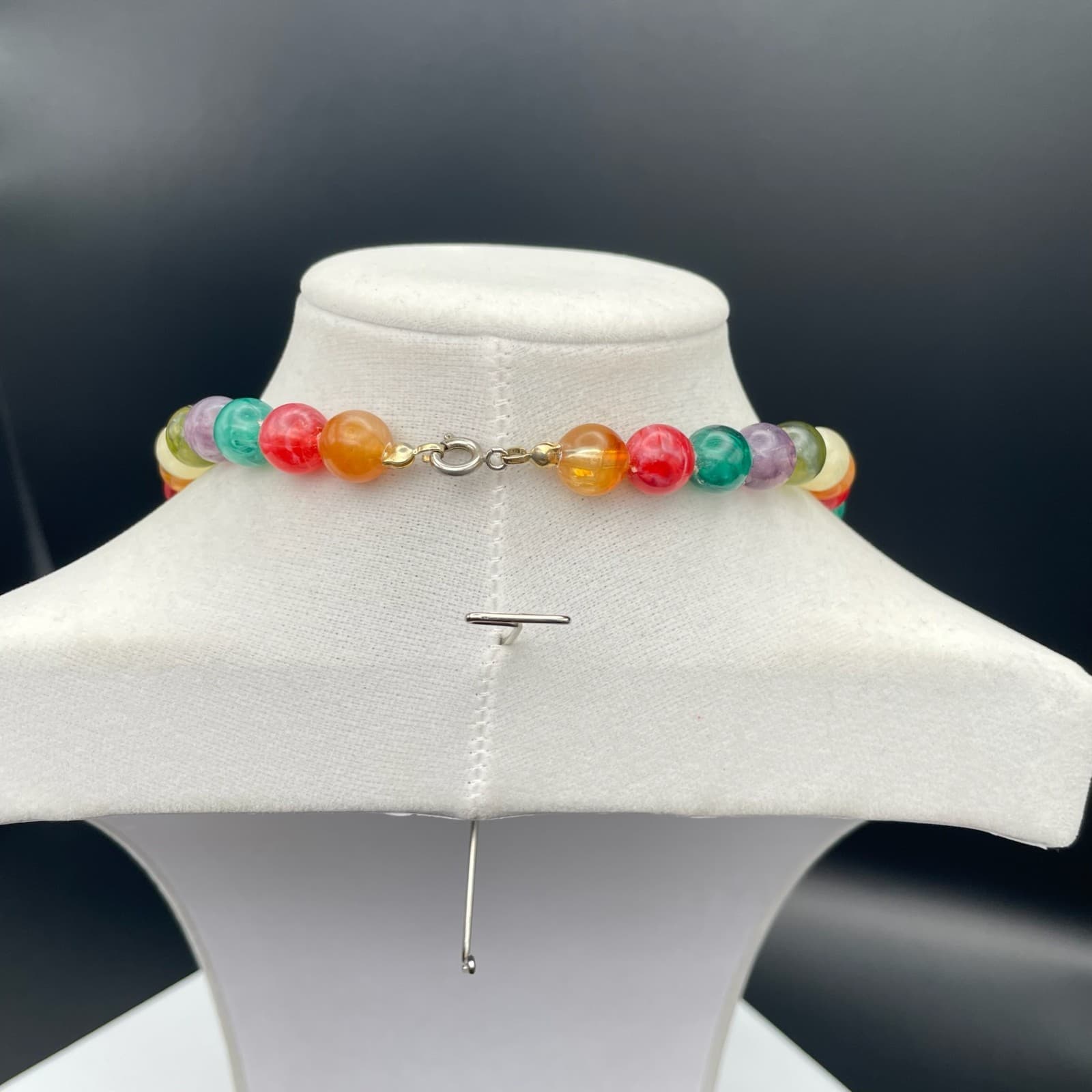 Vintage Long multi color bead necklace gold-tone spacers Teardrop 30 Inch - Thumbnail 11