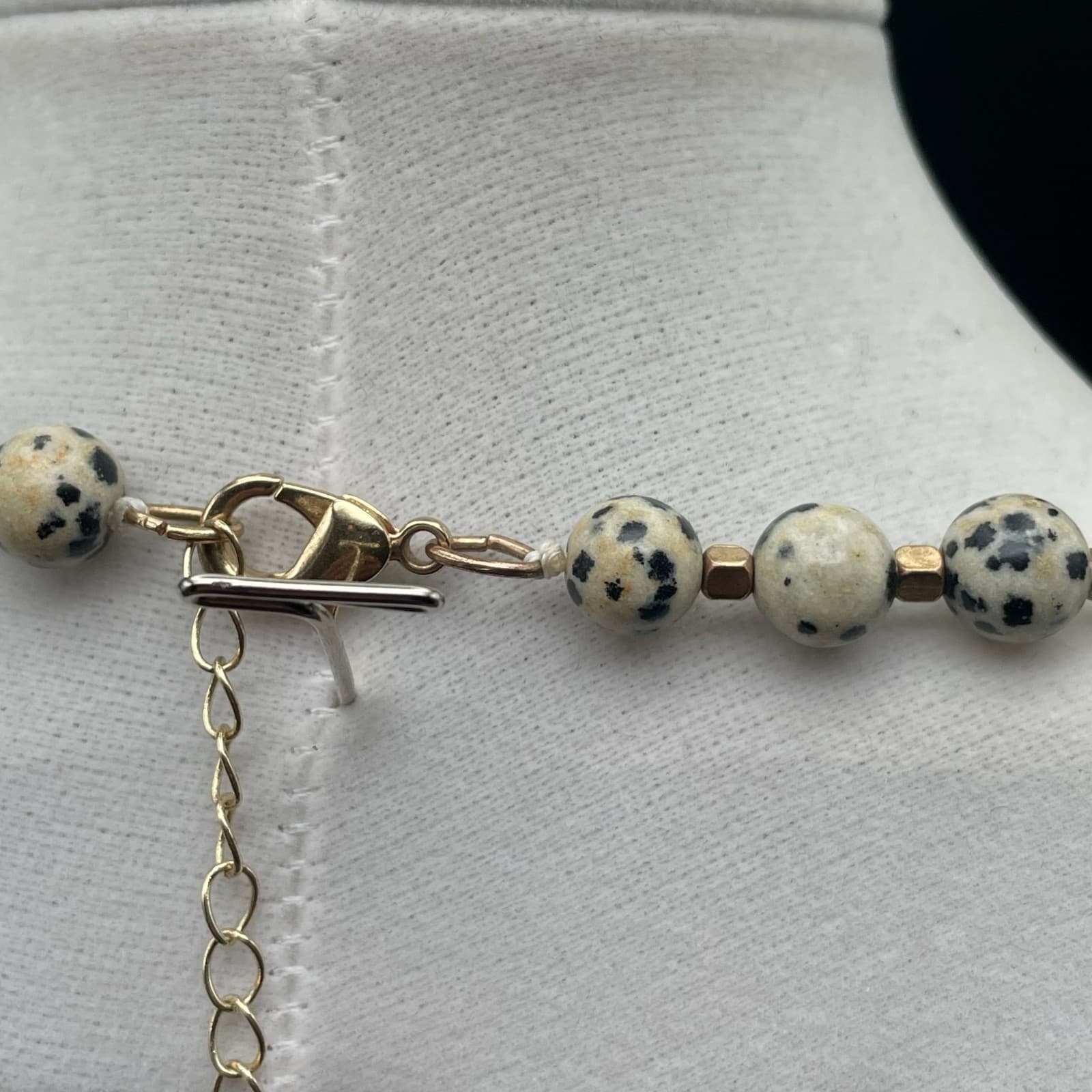 Vintage Dalmatian Stone Tassel Necklace 23 in Matinee Peach Stone Boho Statement - Thumbnail 15