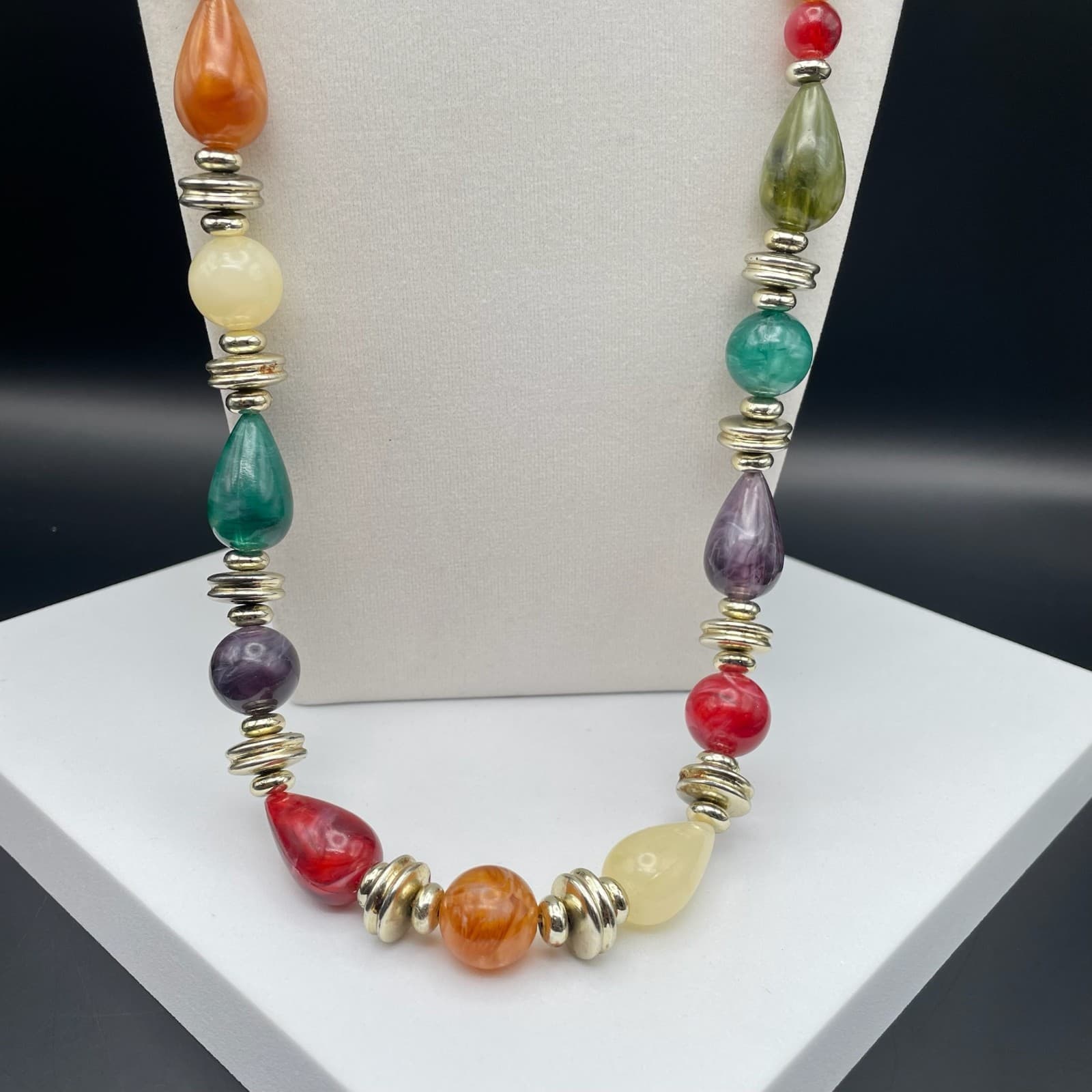 Vintage Long multi color bead necklace gold-tone spacers Teardrop 30 Inch - Thumbnail 6