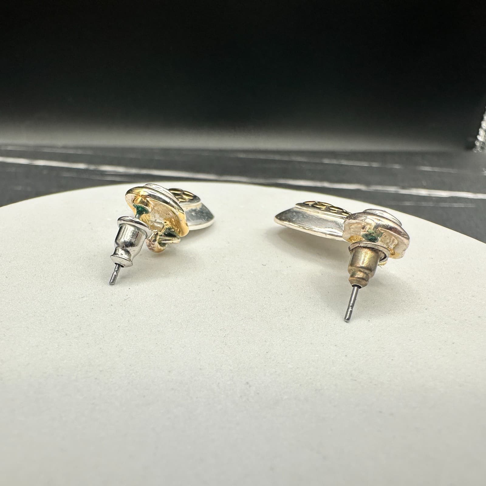 Vintage Premier Designs Two-Tone Teardrop Gold & Silver Dangle Clip-On Earrings - Thumbnail 8