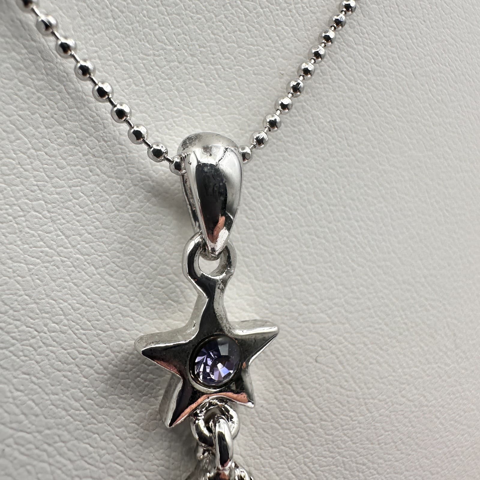 Vintage 90s Cookie Lee Teddy Bear Star Pendant Necklace Purple Crystal Jewelry - Thumbnail 4