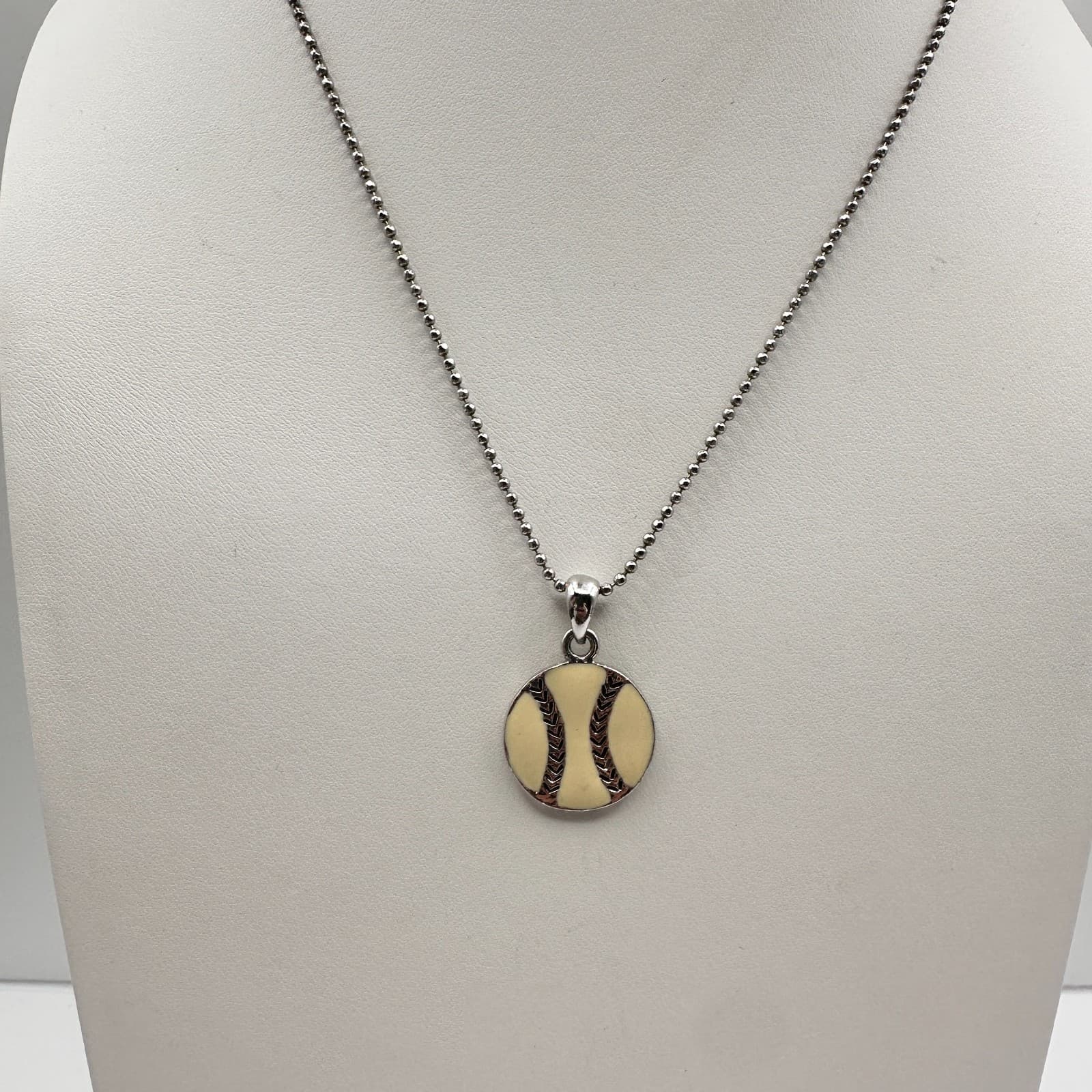 Vintage Y2K Cookie Lee Baseball Pendant Ball chain Necklace Silver Tone Jewelry - Thumbnail 2