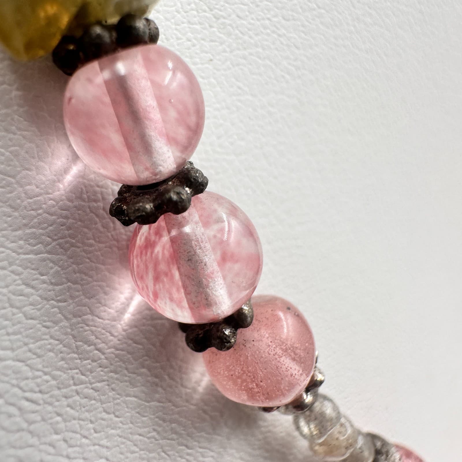 Vintage 90s Strawberry Quartz Labradorite Beaded Necklace Boho Women's Jewelry - Thumbnail 11