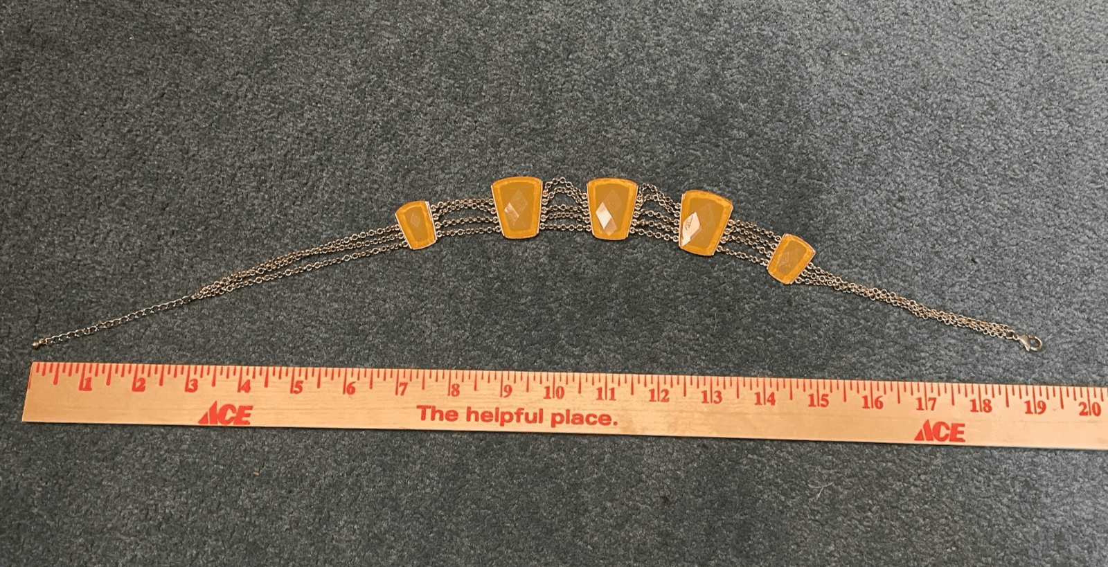 Vintage Gold Tone Trapezoid Yellow Faux Stone Statement Necklace Fringe Choker - Thumbnail 2