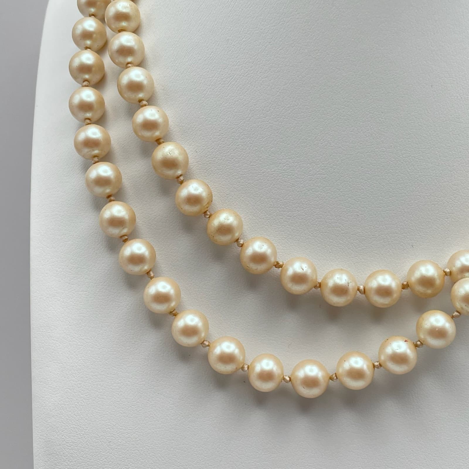 Vintage 90s Cream Faux Pearl Beaded Strand Necklace Boho Women's Classic Jewelry - Thumbnail 6