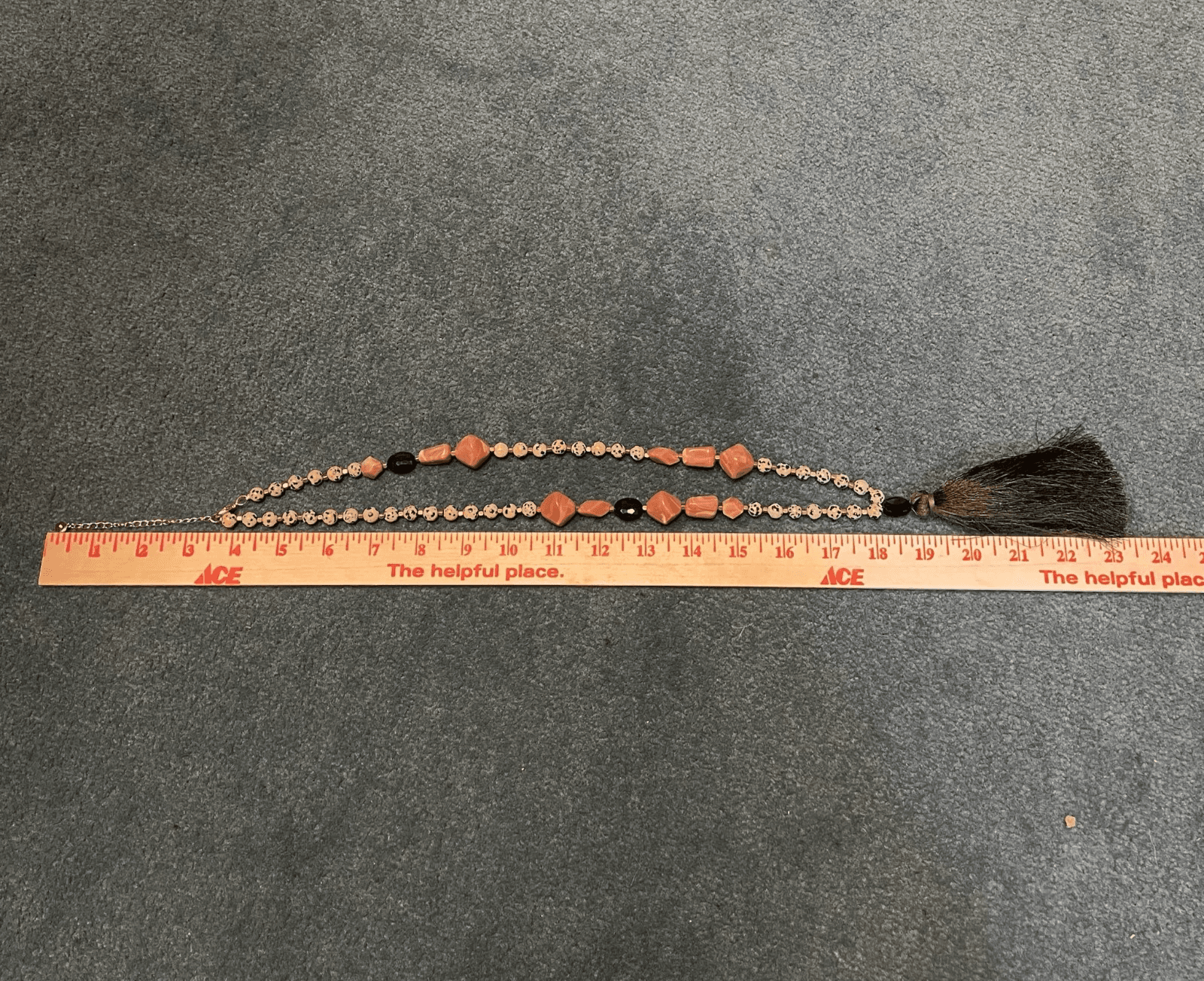 Vintage Dalmatian Stone Tassel Necklace 23 in Matinee Peach Stone Boho Statement - Thumbnail 2