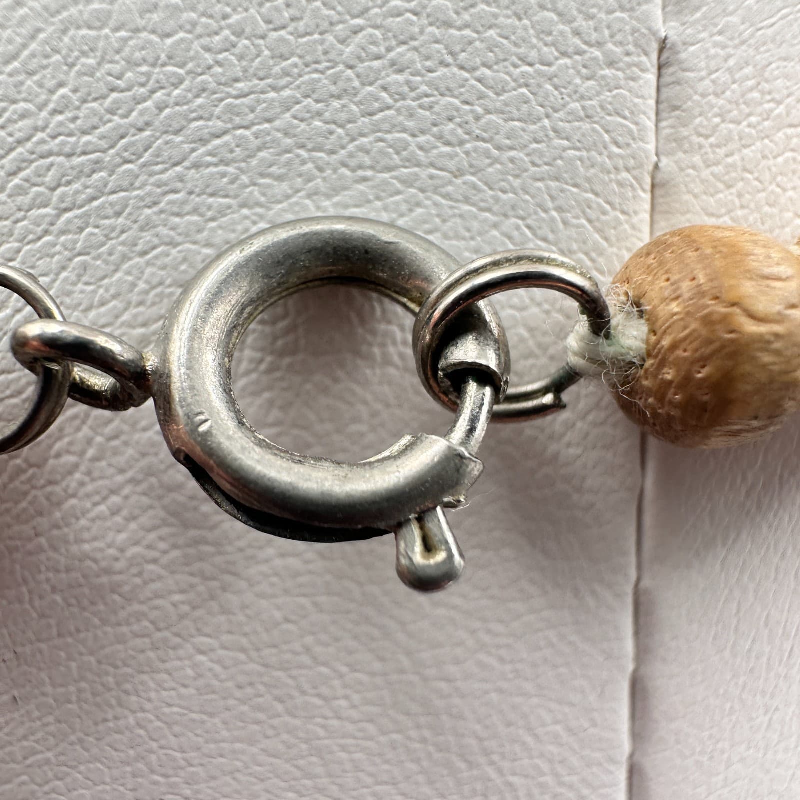 Vintage 90s Wooden Bead Statement Necklace Silver Tone Spacers Boho Jewelry - Thumbnail 14