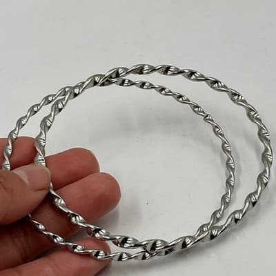 Vintage Silver-Tone Twisted Rope Bangle Bracelets Set 2 High Polish Stackable - Thumbnail 4